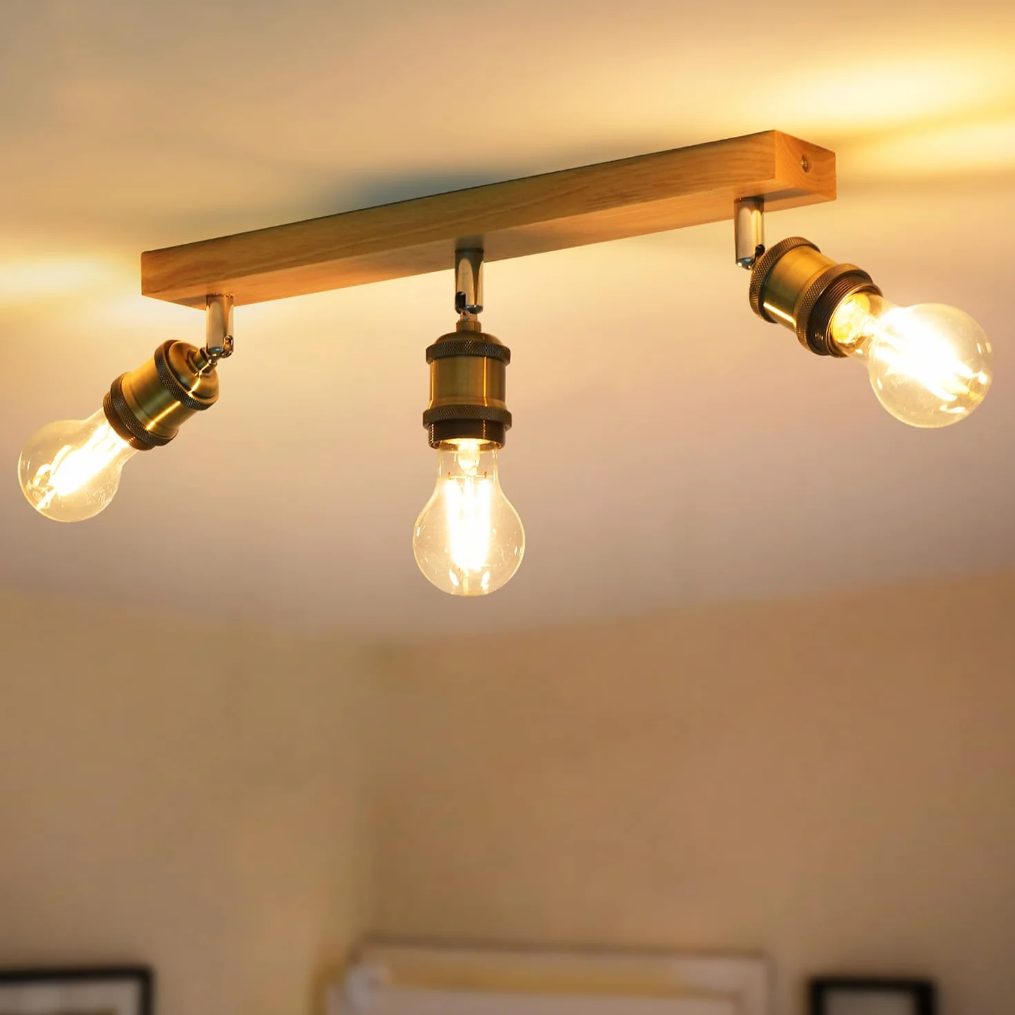 ANWIO Lámpara de Techo Retro 3 Vías E27 LED 40W 1080 Lúmenes Bronce Ajustable