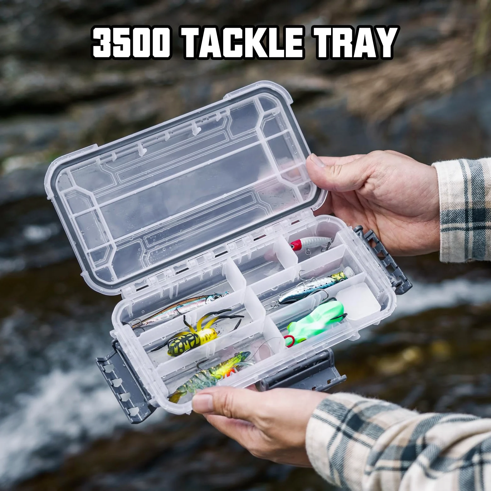 THKFISH Caja de aparejos impermeable, caja de almacenamiento portátil de pesca y aparejos con dos cajas de almacenamiento 3500 y separadores extraíbles, almacenamiento de aparejos premium,
