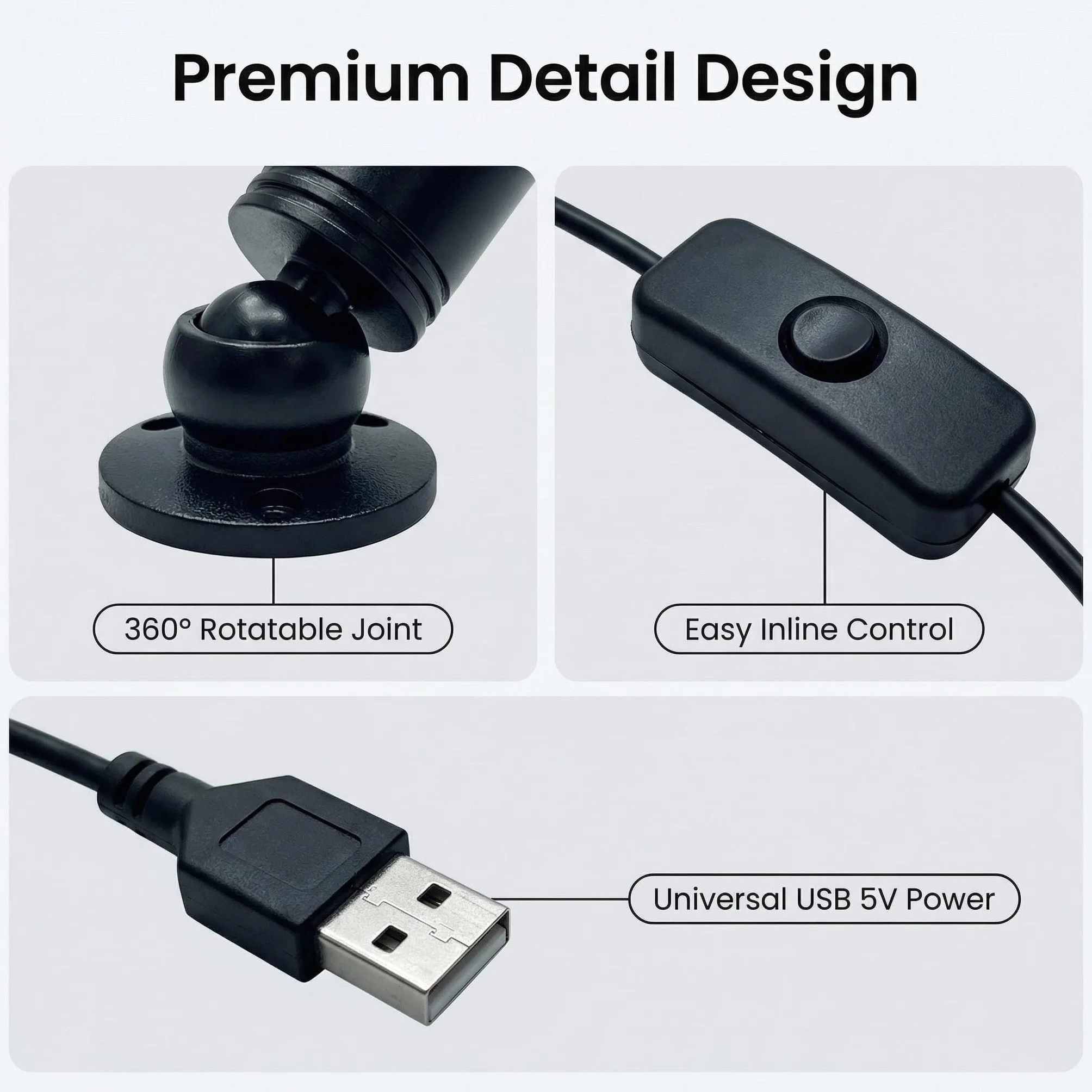 Mini Focos LED USB Regulables 5V Alta Iluminación 6000K Luz Blanca Cable 2 Metros para Vitrinas Gabinetes Joyería Porche Decoración Interior