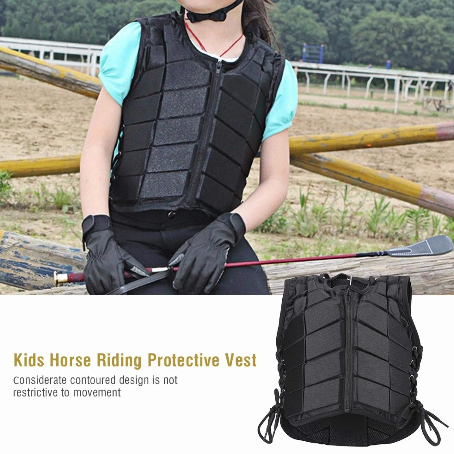 Desconocido Chaleco para Montar a Caballo, cómodo Chaleco Protector de Seguridad para Entrenamiento de equitación para niños, niñas, niños (CM)