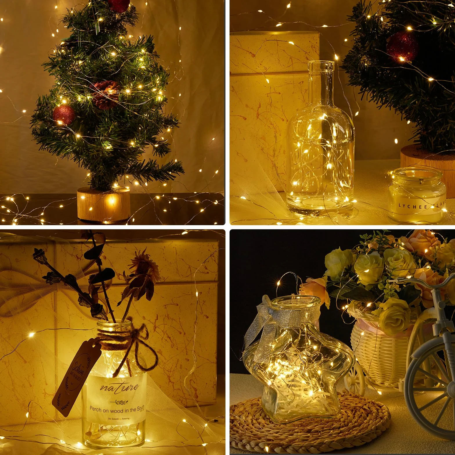 Guirnalda Luces LED 20 Piezas 1m 10 LED Impermeable Pilas Decoracion para Interior Jardin Boda Fiestas