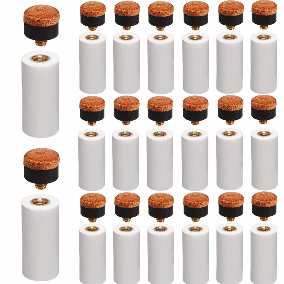 Amacoam Puntas de Tacos de Billar 20 Piezas Duro de 12mm Punta de Repuesto para Taco de Billar Puntas de Billar con Rosca Metálica y Tip para Palos de Billar, Marrón Accesorios de Billar