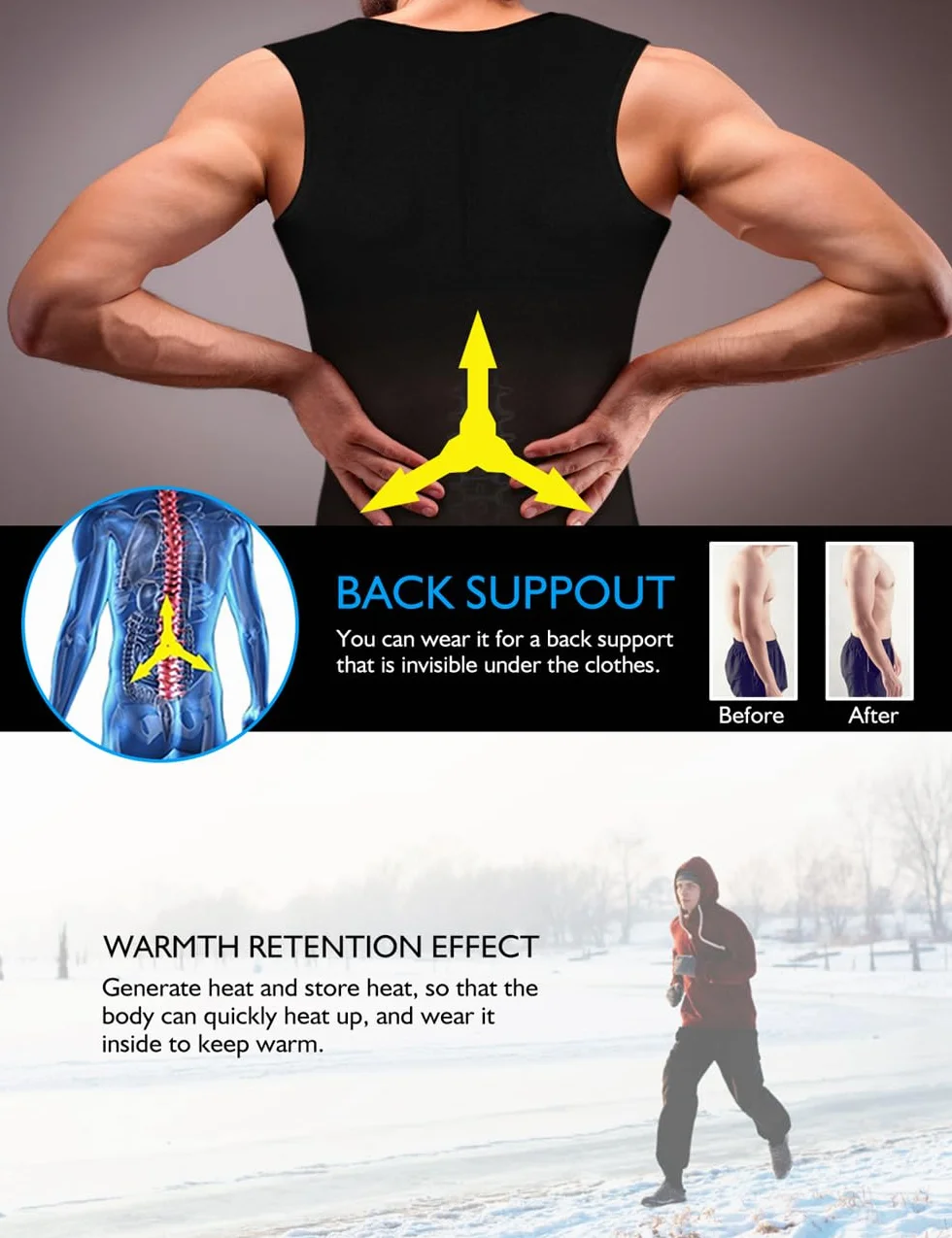 Chaleco Sauna Deportivo Hombre Camiseta Fitness Faja Compresión para Sudoración, Reductora de Neopreno con Cremallera