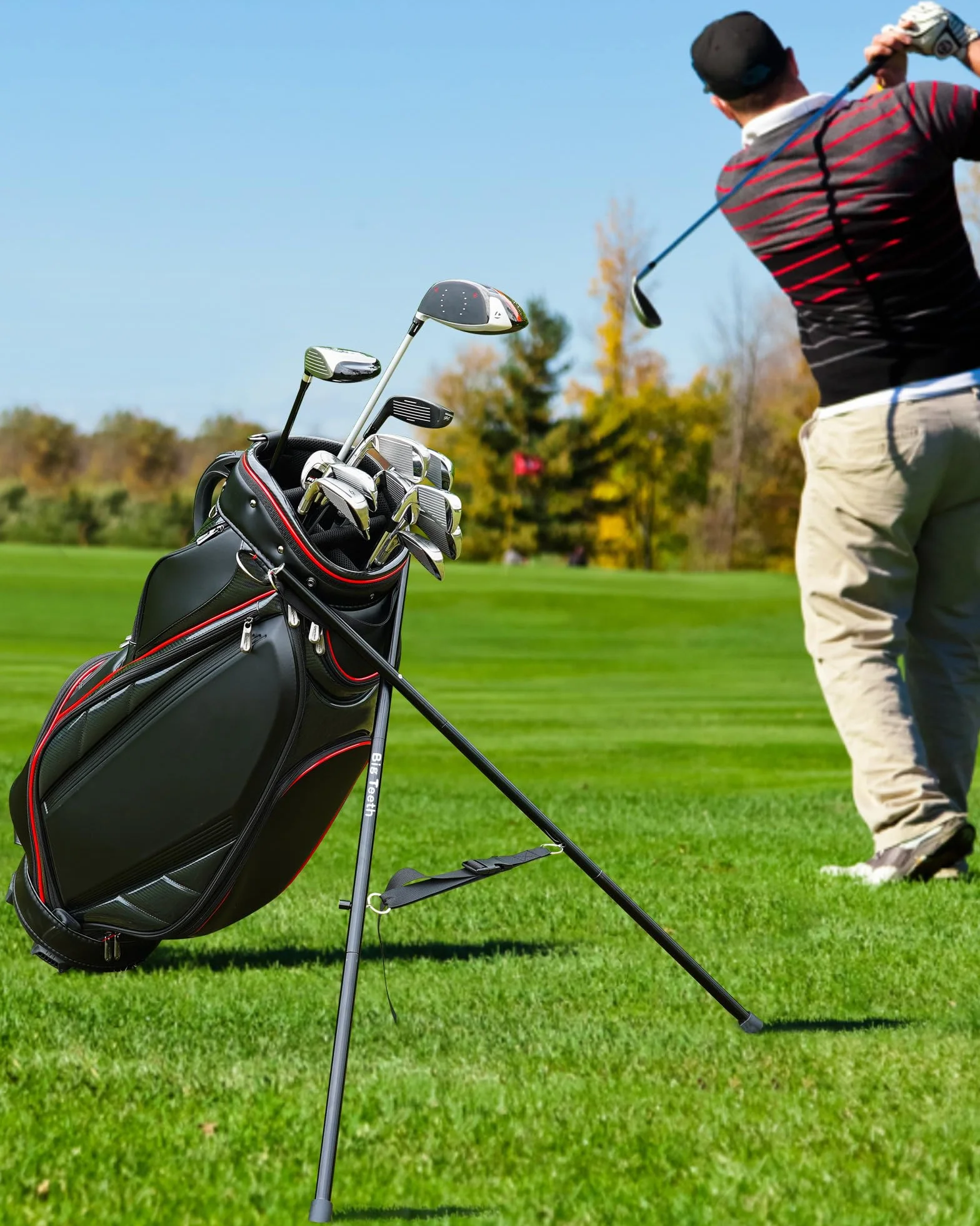 Soporte para bolsa de golf para carrito, plegable, ligero, negro