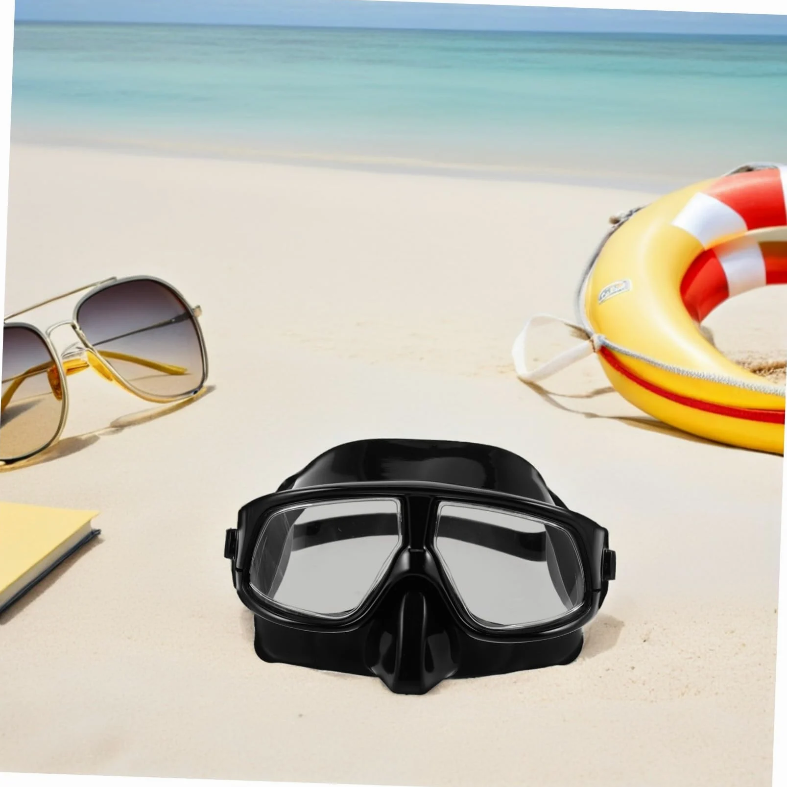 Máscara de Buceo para Snorkel con Tapa Nasal, Negra, Silicona | Correa Ajustable, Diseño de Amplia Visión, para Adultos, Natación y Uso Libre