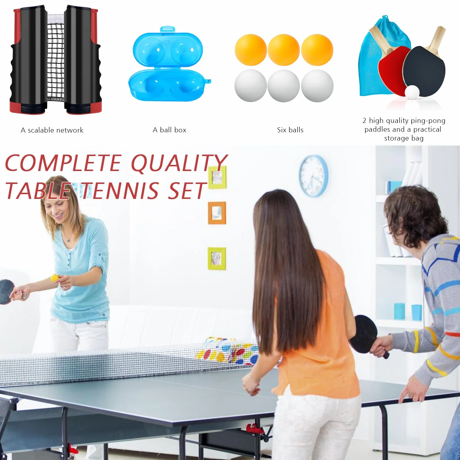 Juego de Raquetas de Ping Pong Plegables Profesional - 2 Raquetas, 6 Pelotas con Caja y Bolsa de Almacenamiento para Deportes de Interior y Exterior