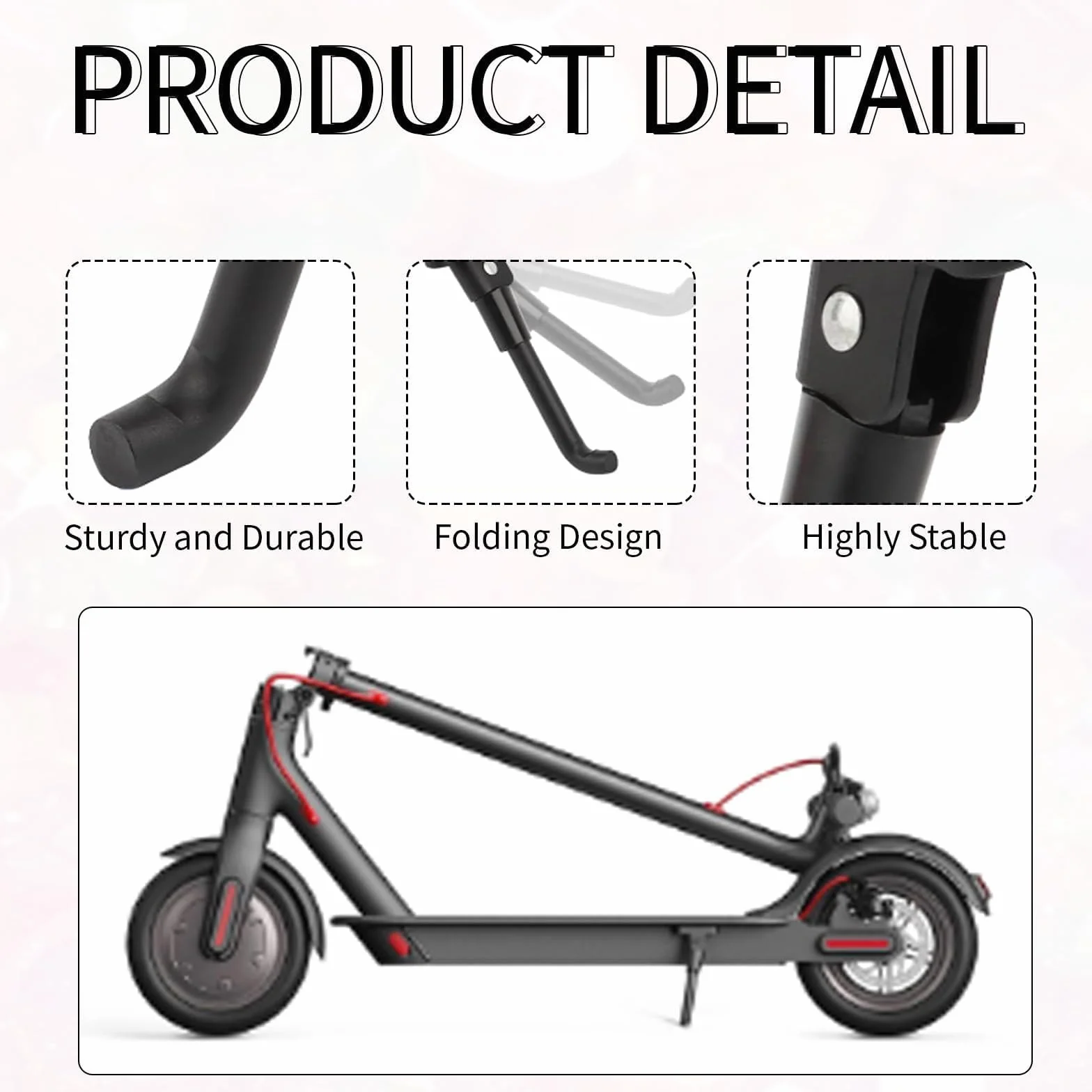 Soporte universal para patinete eléctrico compatible con Xiaomi M365/Pro/Pro2/1S/Scooter 3. Soporte lateral plegable, aluminio, incluye 2 tornillos, fácil montaje, resistente, color negro
