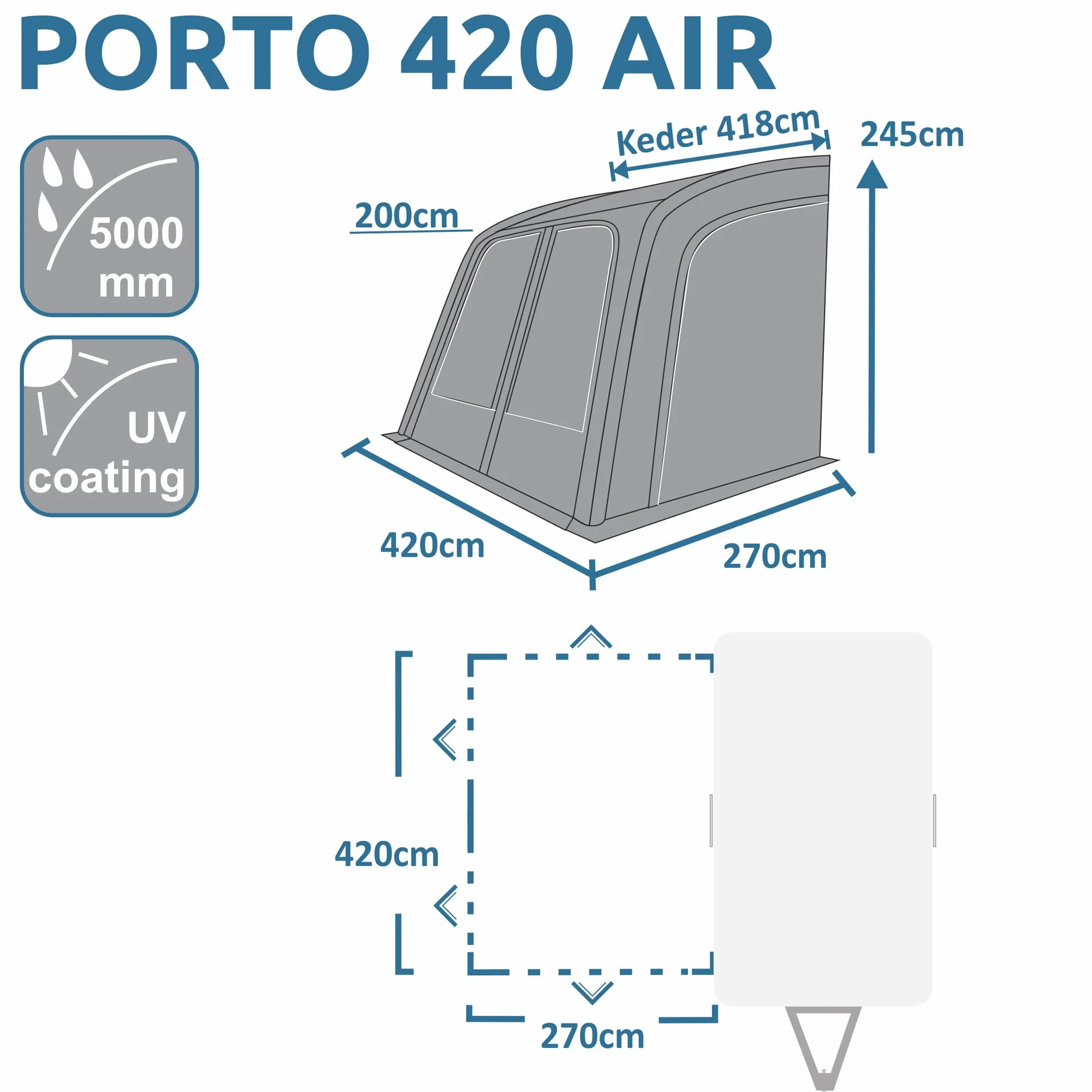 your GEAR Porto Air – Toldo hinchable – Toldo – Toldo de viaje – Toldo para caravana (gris, 420 x 270 cm)