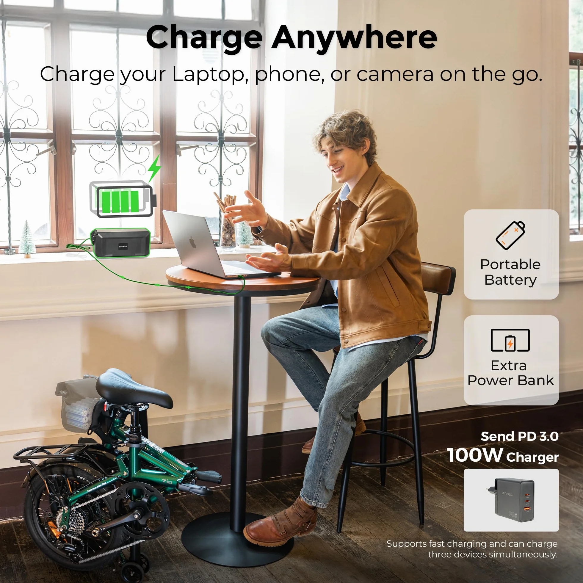 ENGWE Zip Bicicleta Eléctrica Plegable, Bici Electrica Urbana Ligera de 16,9 kg, Autonomía de 120 km (Pas 1), Batería extraíble de 36 V y 10 Ah, Motor de 250 W, Sensor de par y Frenos hidráulicos