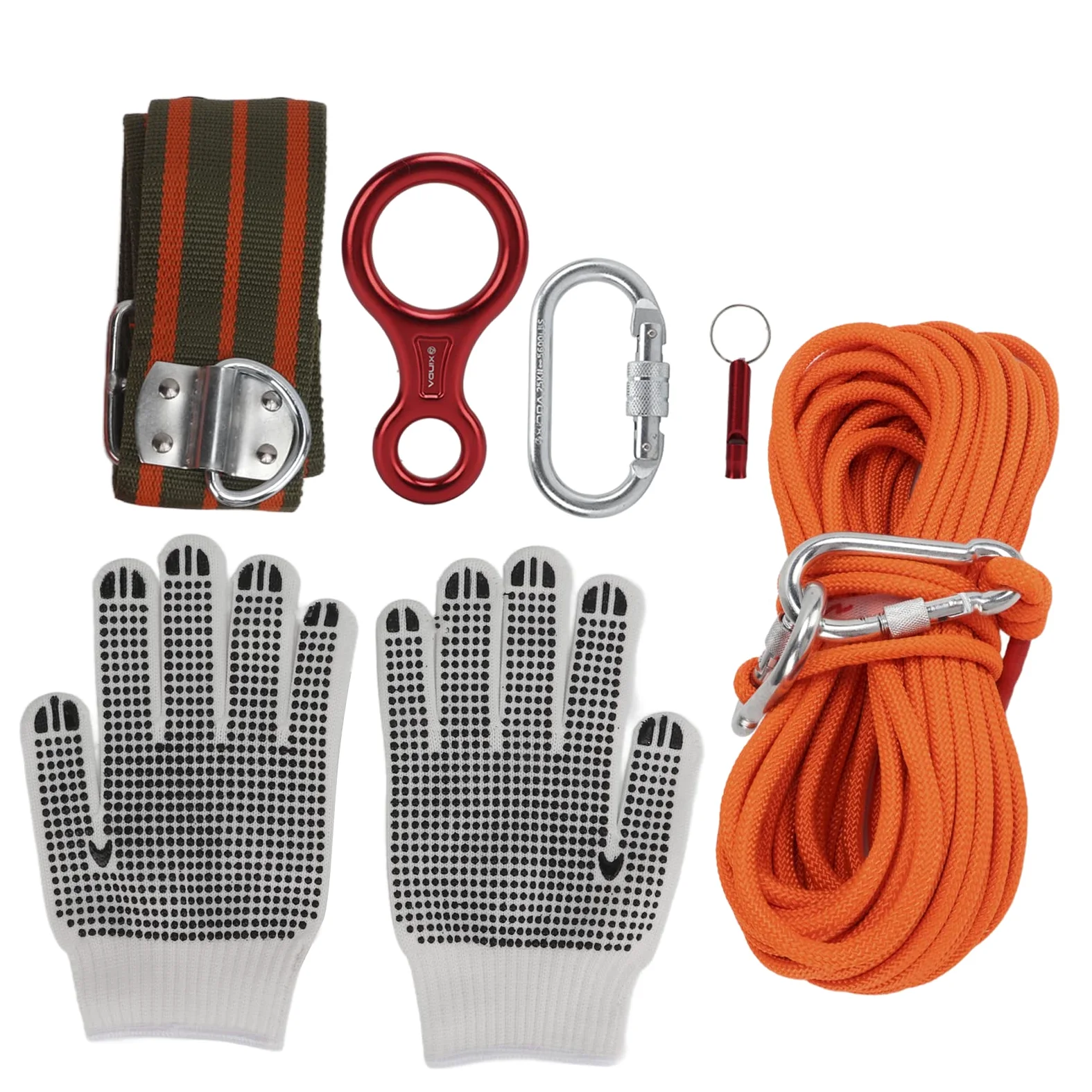Akozon Kit de Cuerda de Escape de Emergencia de 49,2 Pies, Capacidad de Carga de 11 Nudos con Cinturón, Aluminio de Aviación y Acero Inoxidable para Rescate en Rappel de Supervivencia