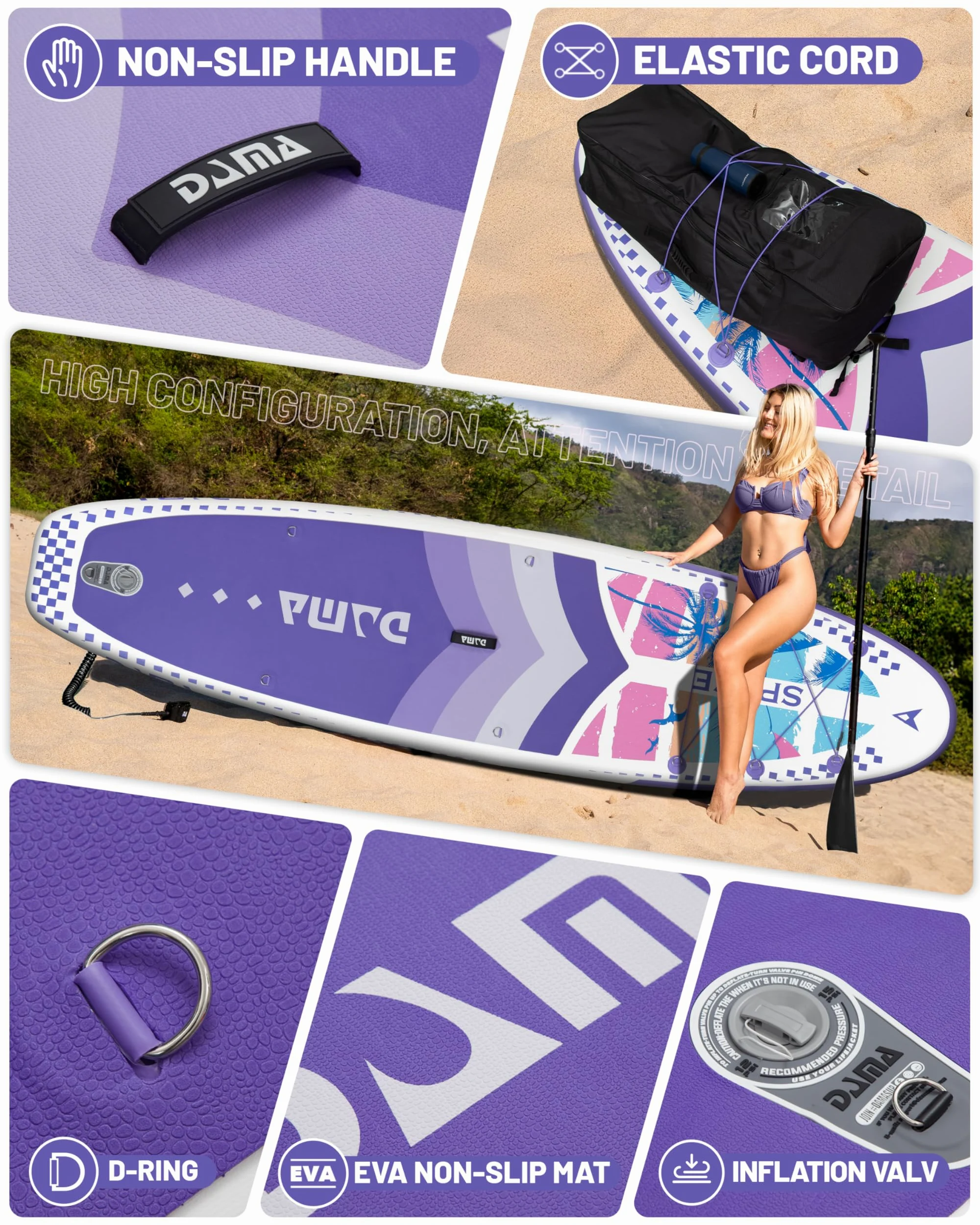 DAMA Tabla de remo inflable de 11 x 34 x 6 pulgadas, tablas de remo para adultos, ligeras y duraderas, fáciles de inflar, versátiles en estilo, totalmente funcionales, equipadas con accesorios de alta