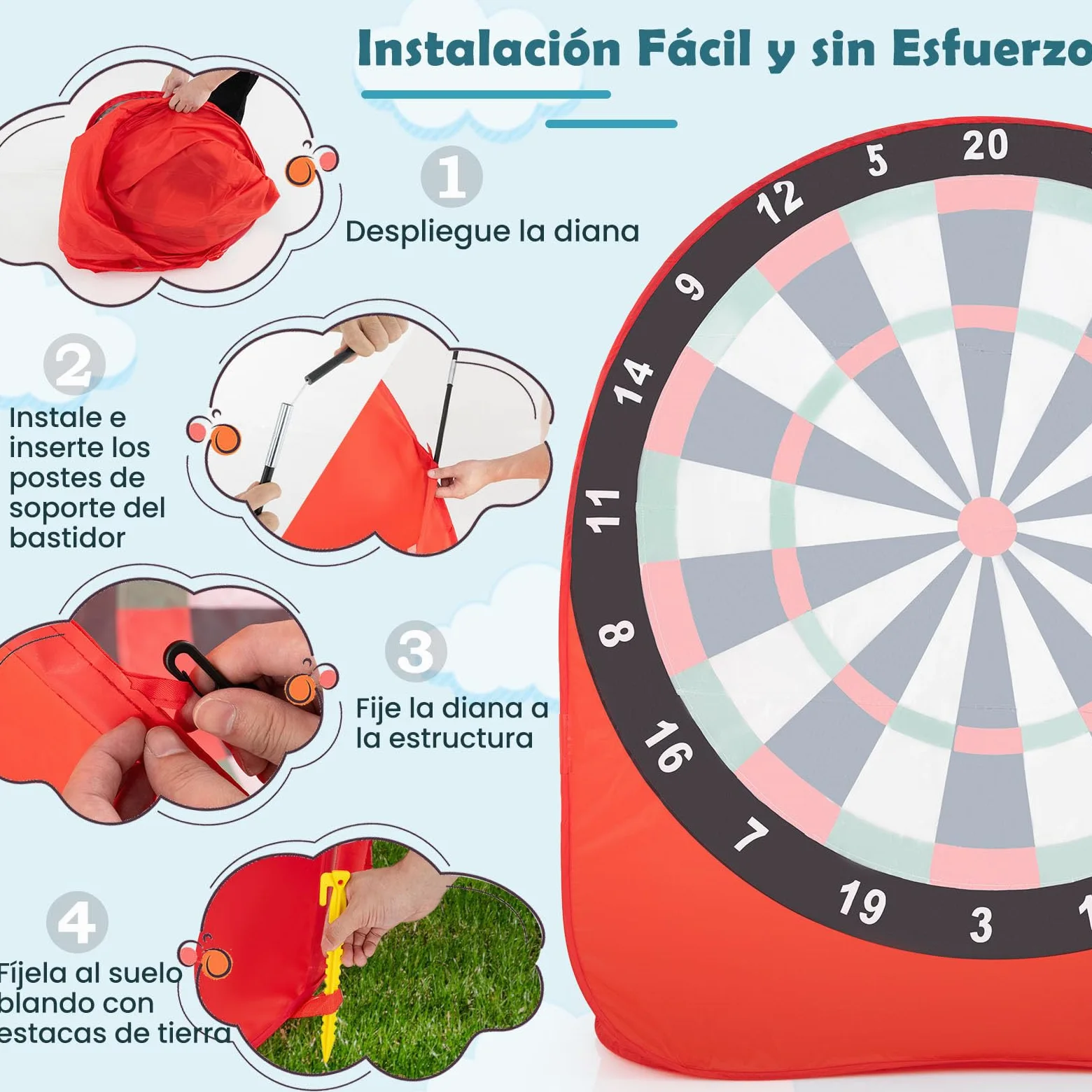 COSTWAY Diana Dardos Gran Board para Niños, Plegable y Portátil con 4 Pelotas de Pateo, Bolsa de Transporte, Tablero de Dardos de Fútbol para Jardín, Césped