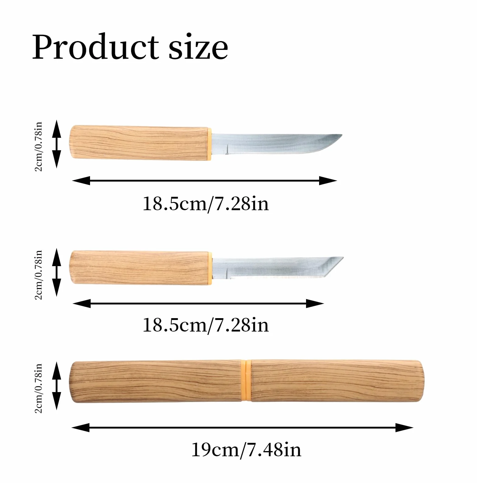 Cuchillo de caza 2 en 1 para exteriores, cuchillo de caza con vaina, 18,5 cm, cuchillo de caza doble, cuchillo profesional para exteriores con mango de madera para actividades al aire libre