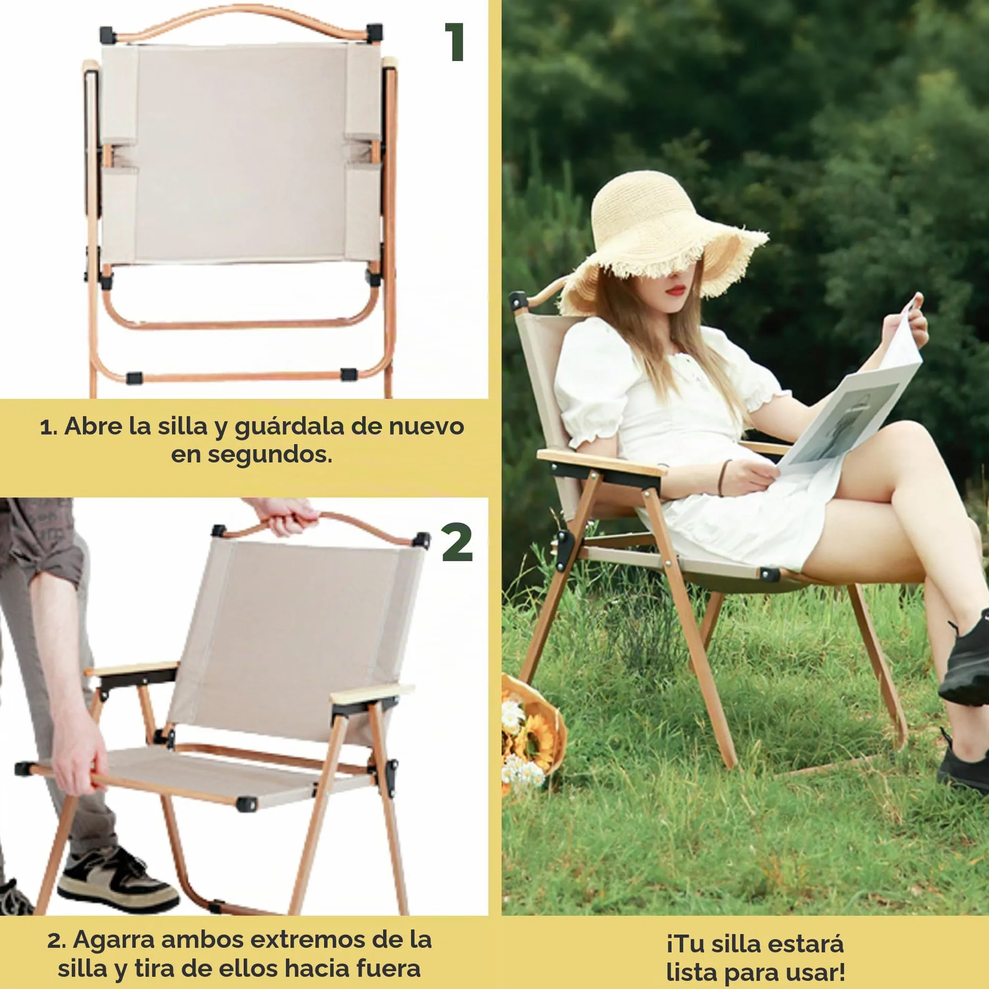 MAGIC SELECT 2 Ud Silla Camping Plegable Aluminio | Silla Picnic Metálica, Para Playa, Glamping, Jardín, Barbacoa, Para Viajes, Excursión, Río, Cualquier Terreno, 75x45x47cm