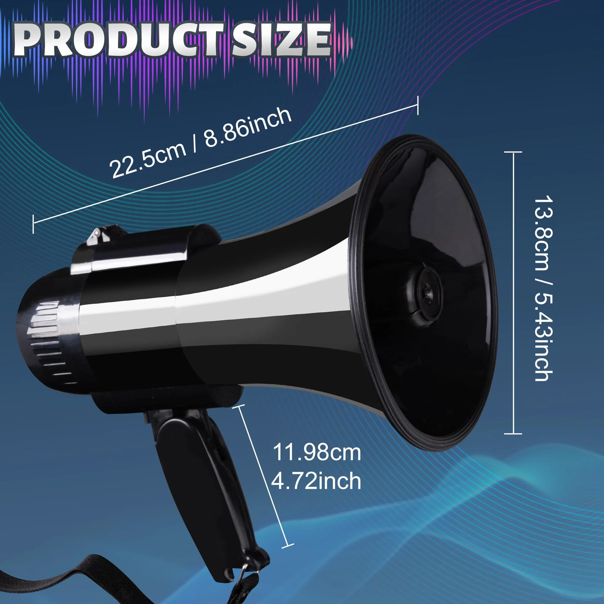 Megáfono Bullhorn 30W portátil altavoz voz sirena alarma grabación 240S control volumen correa negro