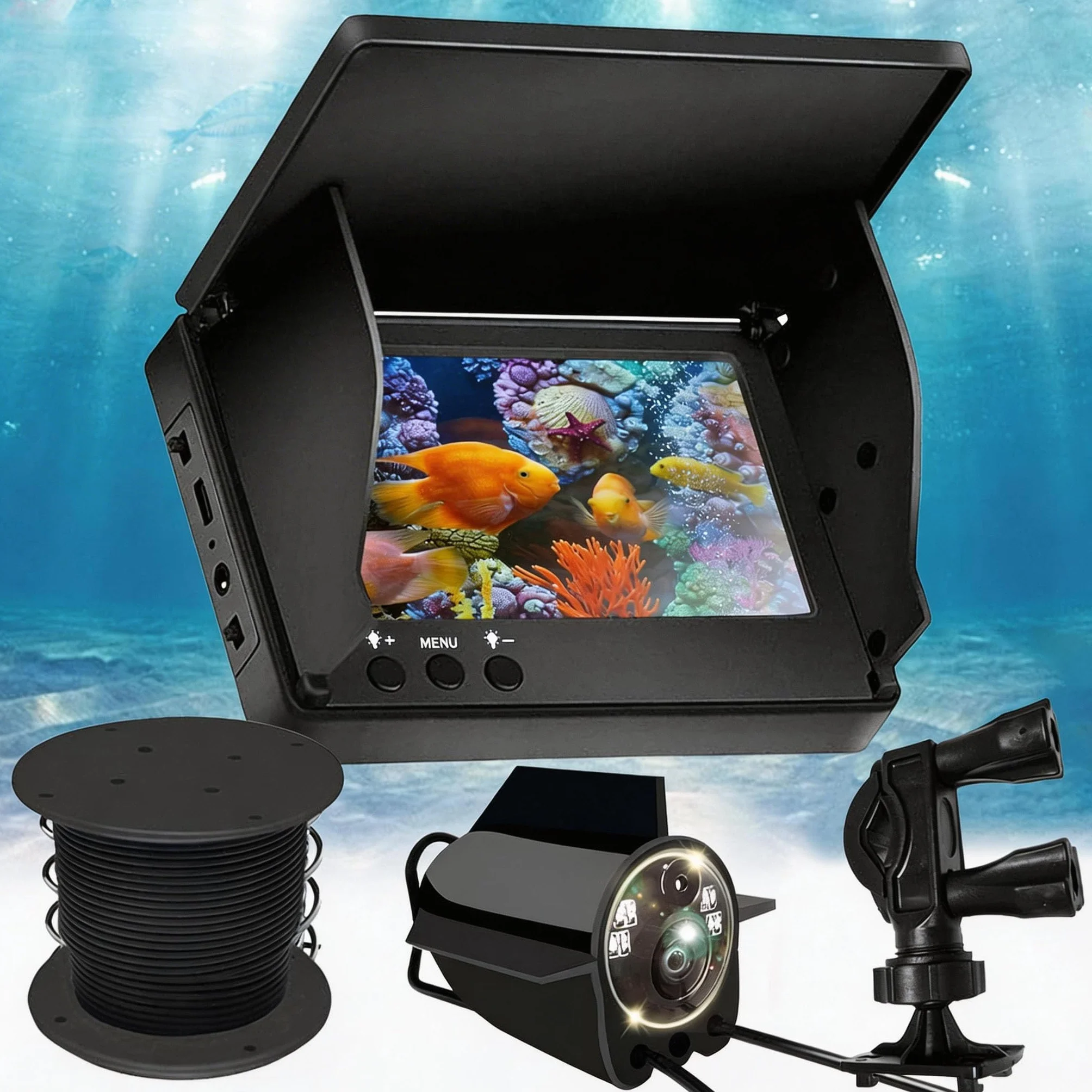 Cámara de Pesca Submarina IP65 Impermeable 5" Pantalla IPS 8000 mAh 30M Cable 220° Visión Nocturna Gran Angular