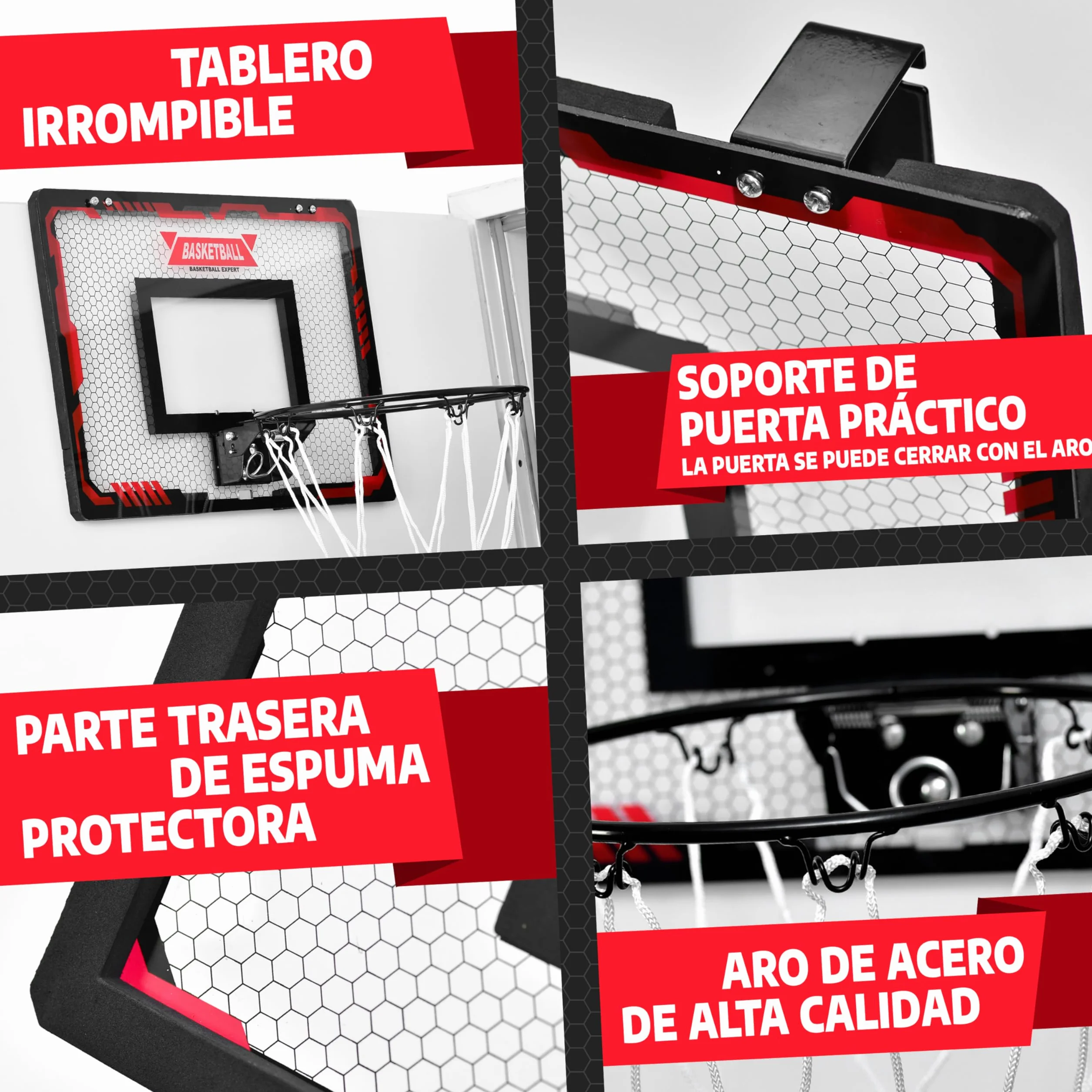 Mini Canasta de Baloncesto Interior [para Puerta & Pared] - Aro de Baloncesto Pequeño con Función de Mate, 4 Pelotas, Bomba & Accesorios de Montaje - para Niños y Adultos