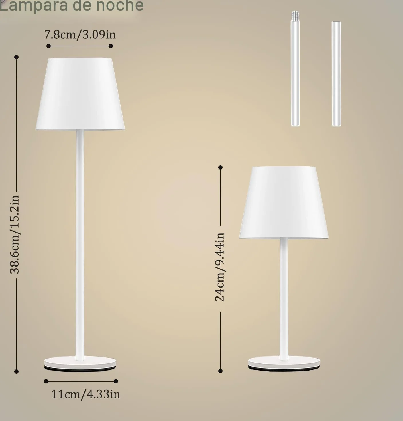 Lamparas de Mesita de Noche sin Cable 2 Piezas, 38CM Metal Lampara Inalambrica de Mesa Recargable 5200mAh IP54 USB C