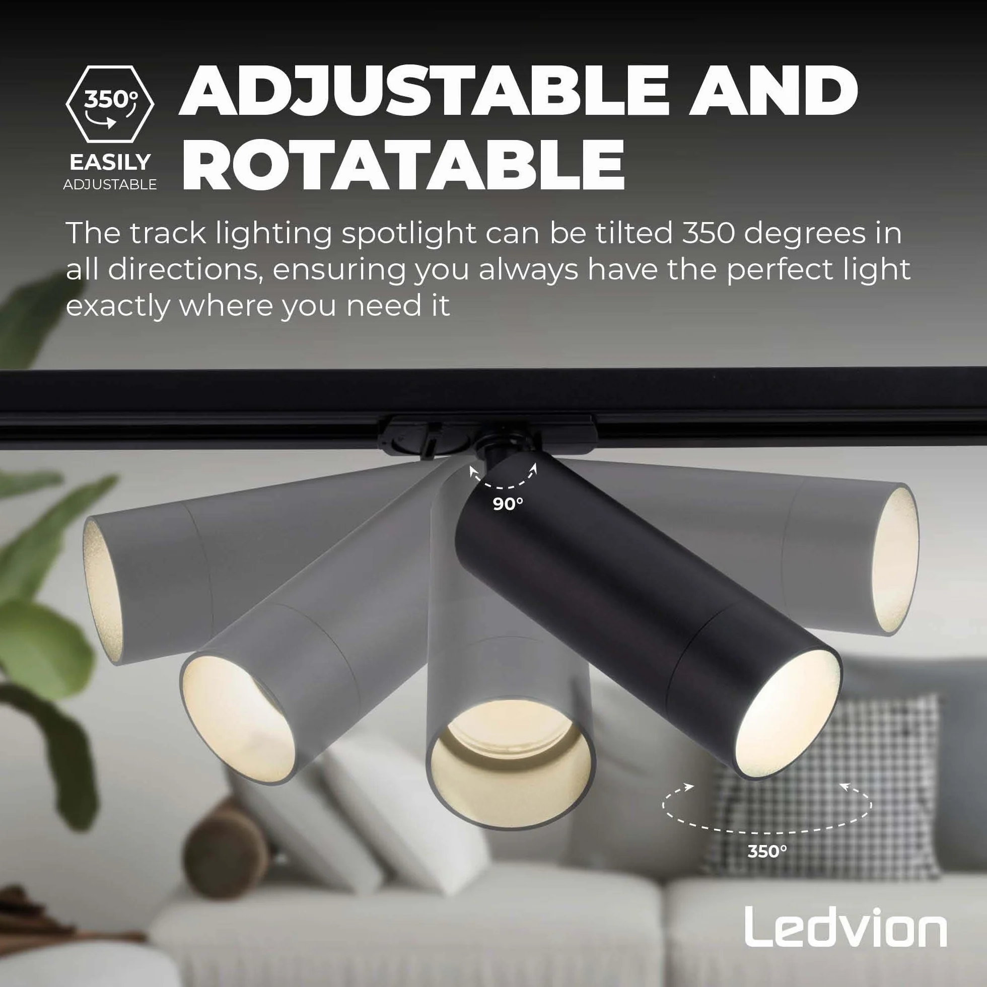 Ledvion Sistema de rieles iluminacion 1m Carril Monofasico 3W Negro 2700K 4x Foco de techo Orientable GU10