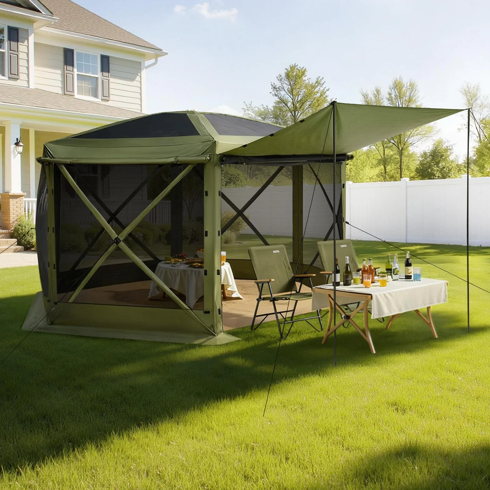 VEVOR Carpa Plegable de 6 Lados 3 x 3 m, Pérgola de Jardín con Techo Desmontable y Bolsa de Transporte, Carpa de Exterior para 6 a 8 Personas, para Fiesta, Camping, Playa, Patio, Jardín, Verde