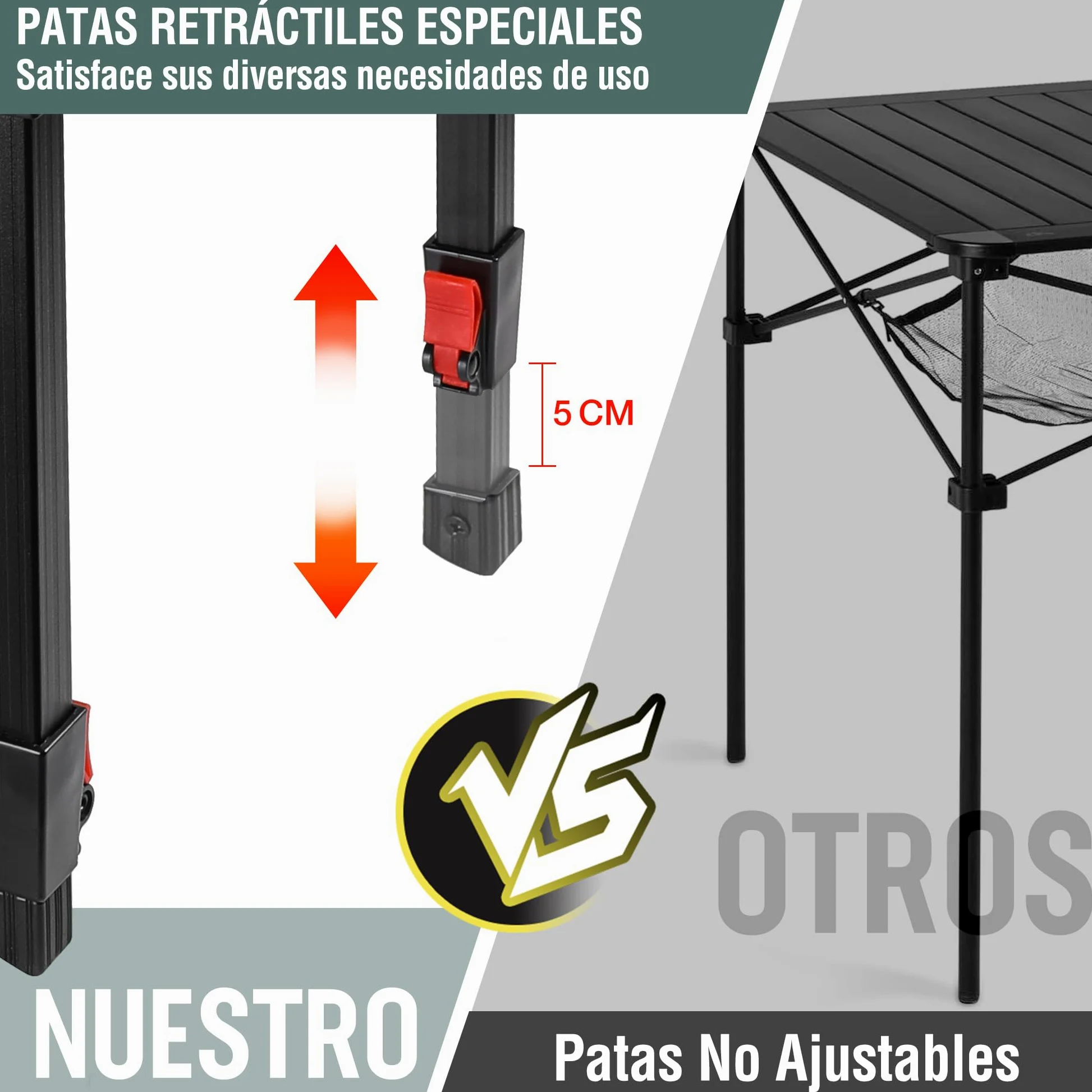 VILLEY Mesa Plegable con Bolsa de Transporte, Mesa Plegable Portátil de Aluminio, Mesa de Camping de Altura Ajustable, Mesa de Acampada para Picnic, Pesca, Camping, Playa y Extrior, 70 * 70 * 78cm