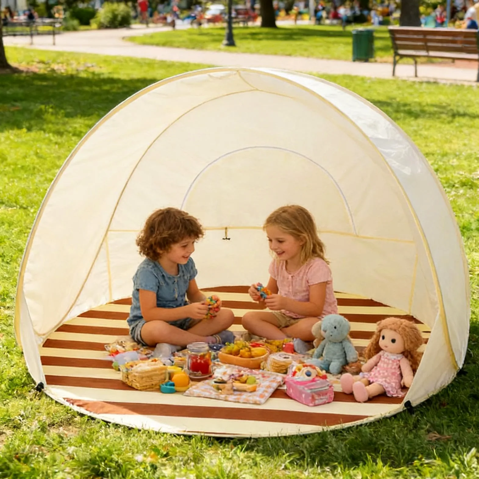 Tienda de Playa con protección Solar Impermeable y Plegable | para playa para 3 personas, camping, senderismo, viajes, aire libre, verano, parque, familia