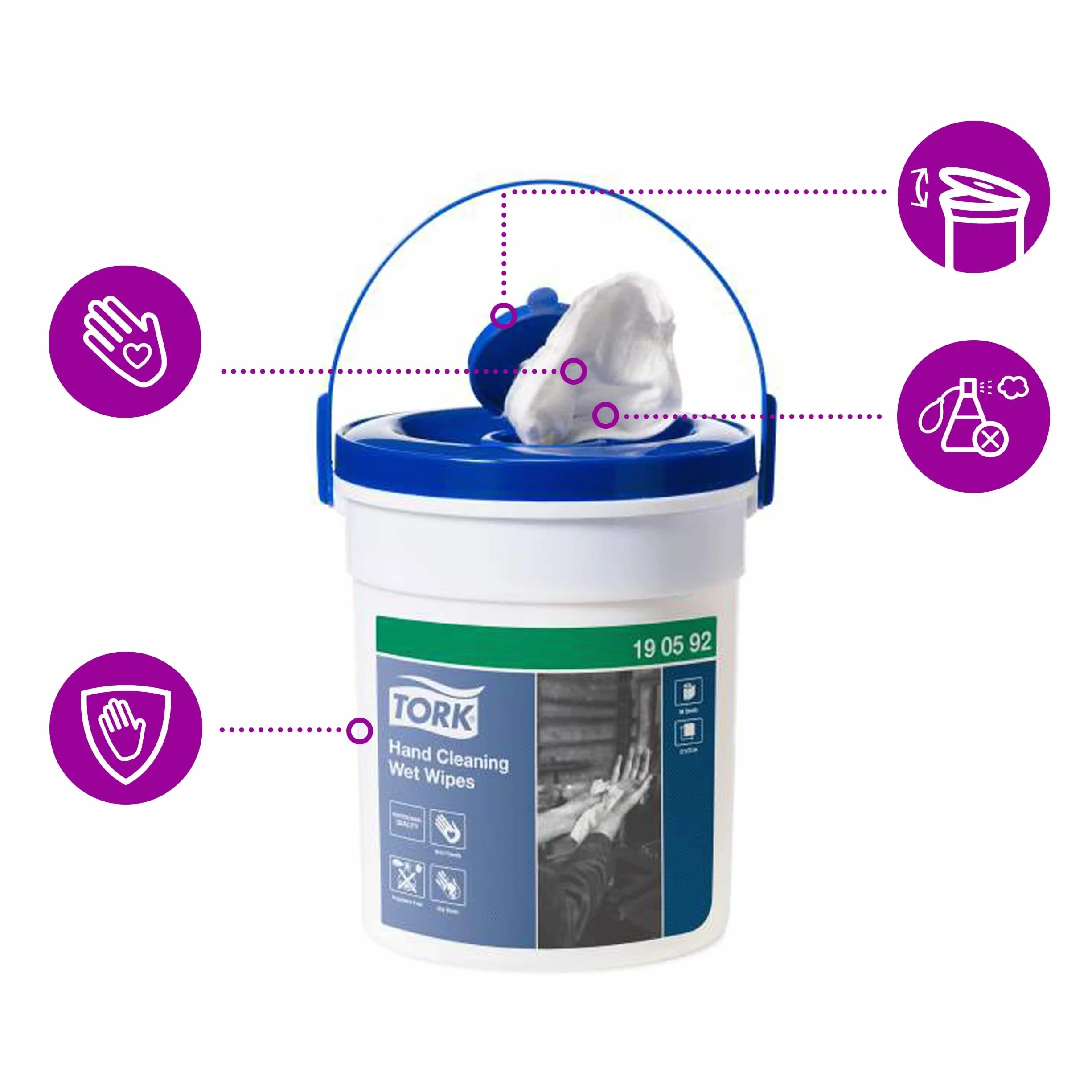 Tork toallitas húmedas con cubo dispensador, W14, 1 x 58, 1 capa, Blanco