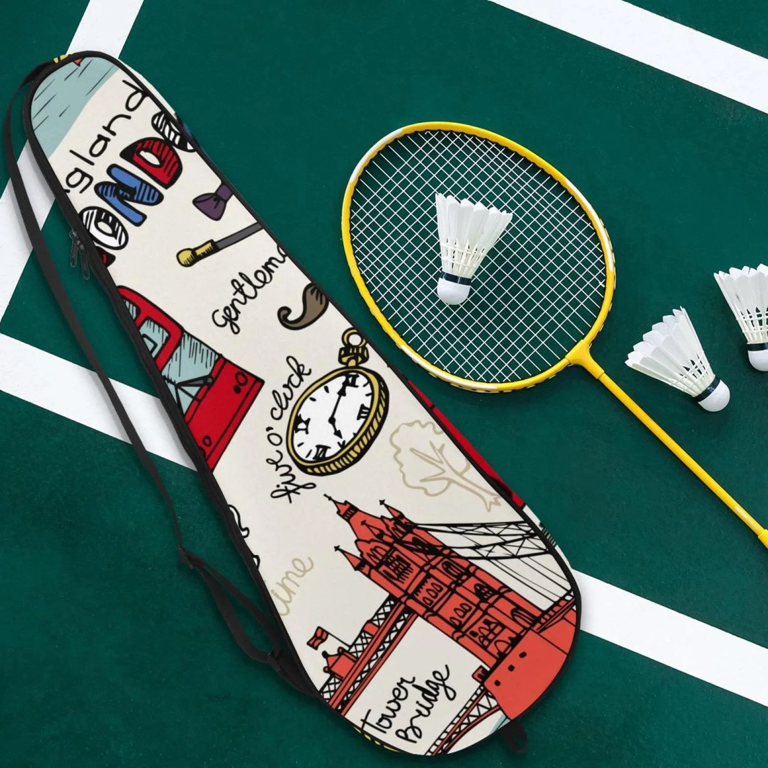 Bolsa para raqueta de bádminton, bolsa de raqueta de bádminton, bolsa de raqueta de tenis, bolsa de remo para 2 raquetas, símbolo de signo de referencia de viaje de Inglaterra
