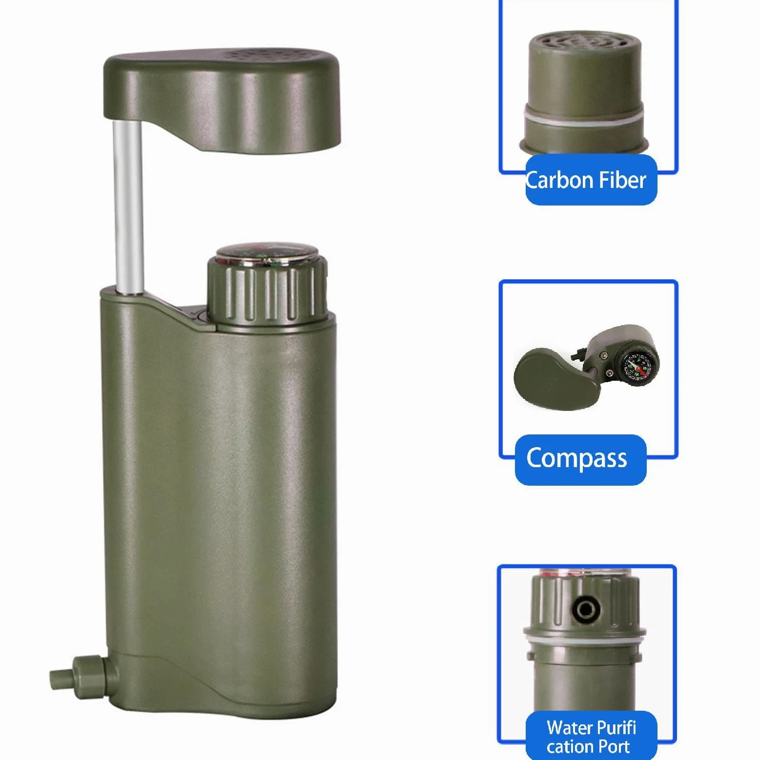 Filtro de agua de bolsillo, filtro de agua portátil bomba de mano de 6 | etapas, filtro de bomba de mano para mochila, purificador de agua ligero de 0,01 μm, filtro portátil, purificador de agua de