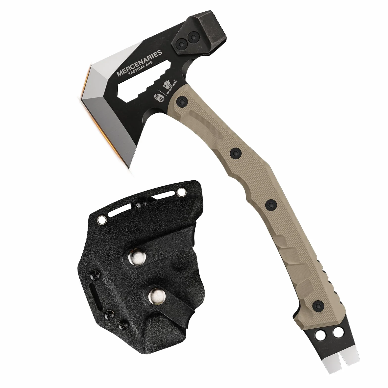 HX OUTDOORS Hacha Multifuncional, Hacha De Supervivencia Y Acampada, Hacha De Bushcraft De Acero Inoxidable con Hoja De Hacha Y Mango G10, con Martillo, Punta Hexagonal Y Extractor De Clavos