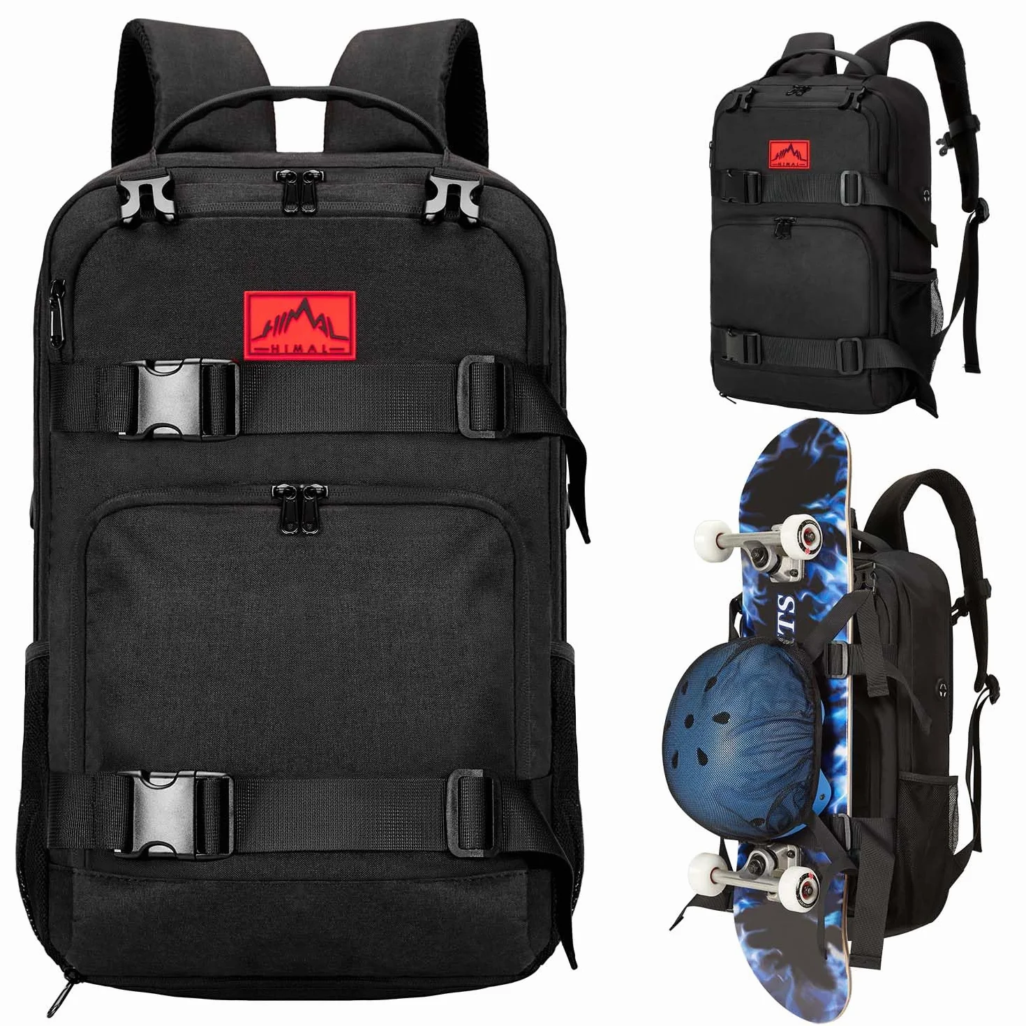 GoHimal Mochila para monopatín, mochila para portátil, Negro
