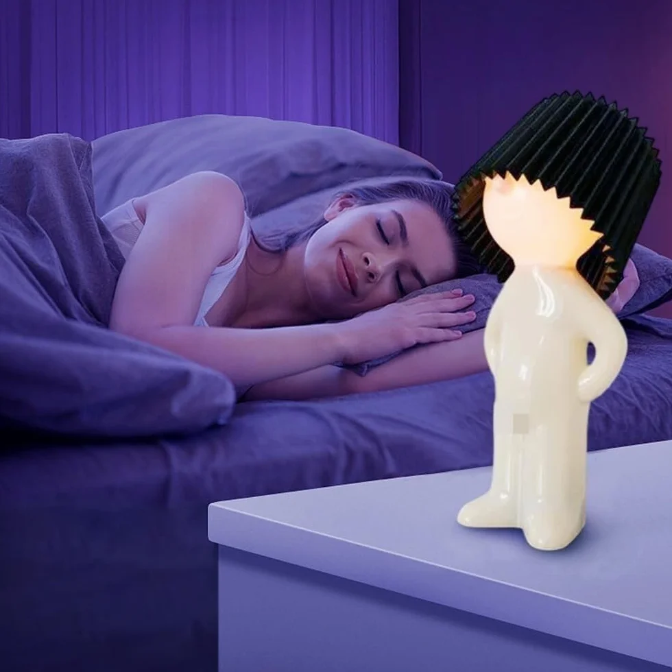 Shy Man Lamp Cute Boy Night Light Creative Desk LED Plug-in for Bedroom (Green)