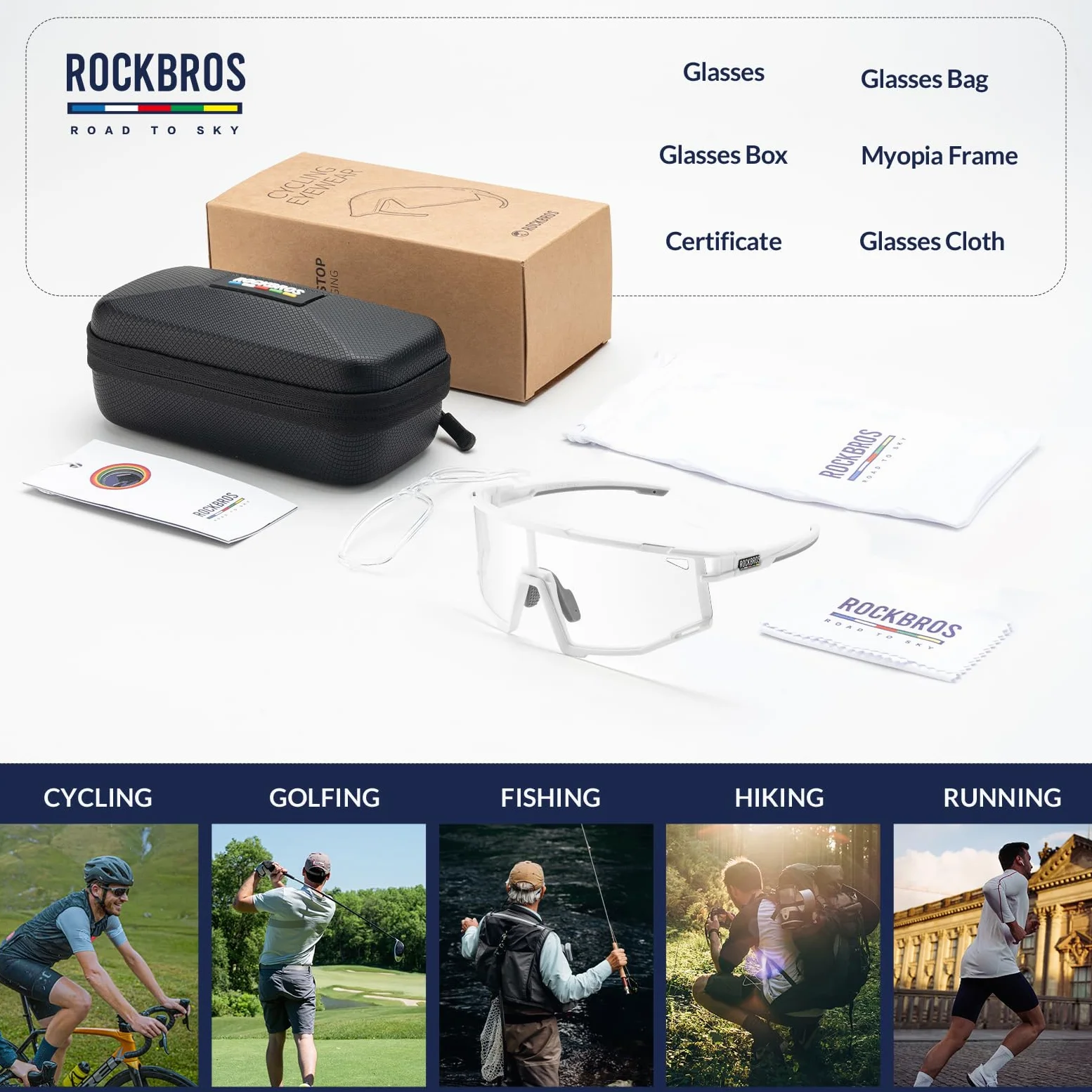 ROCKBROS Road to Sky Gafas de Ciclismo Fotocromáticas Protección UV400 Gafas Sol Deportivas Lentes Transparentes de MTB Bicicleta Running Golf para Hombre Mujeres