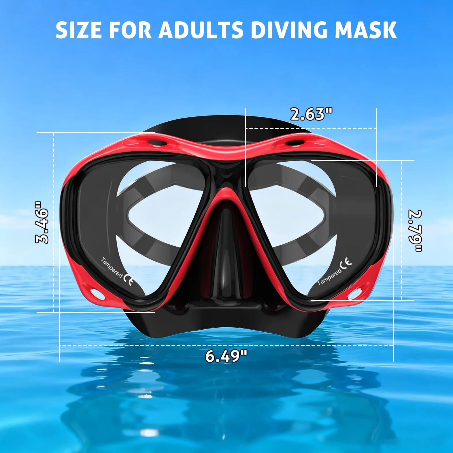 Máscara de Buceo para Adultos, antiempañamiento, Gafas de Buceo, Color Rojo