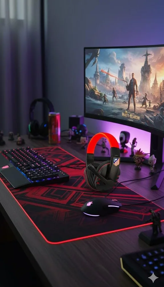 Auriculares Gaming Oficiales del Atlético de Madrid con Micrófono Ajustable y Sonido Envolvente