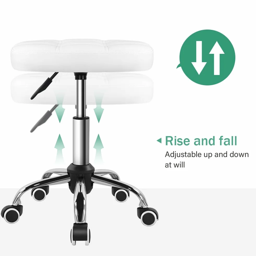 FURWOO Taburete Ovalado Rodante Altura Ajustable Sillón de Masaje con Ruedas Blanco