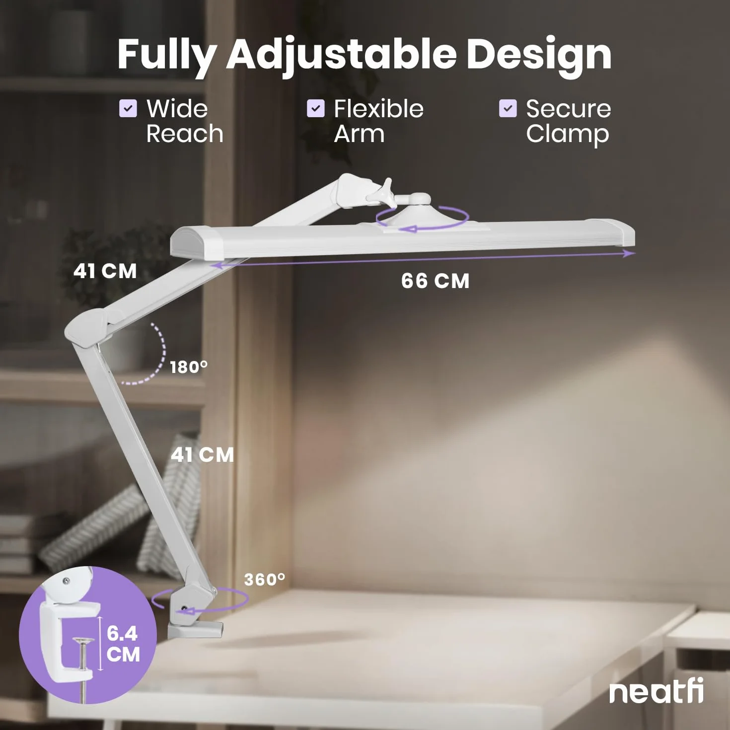 Neatfi Ultra LEDLámpara de Escritorio, regulable, 45W, lámpara de tarea que cuida los ojos para lectura, manualidades (Blanco)