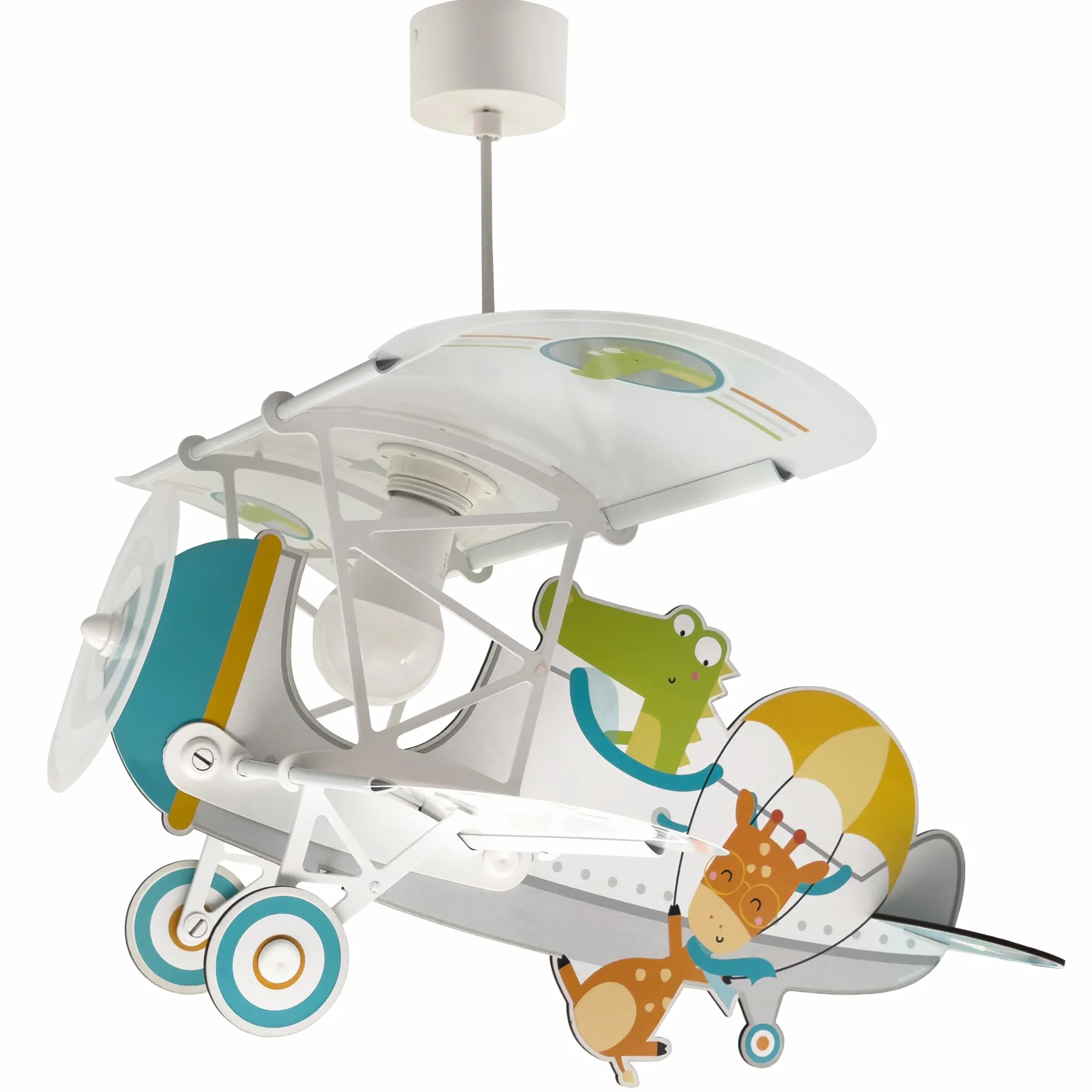 Dalber Lámpara Techo Colgante Infantil Avión Cocodrilo Blanco E27 15W