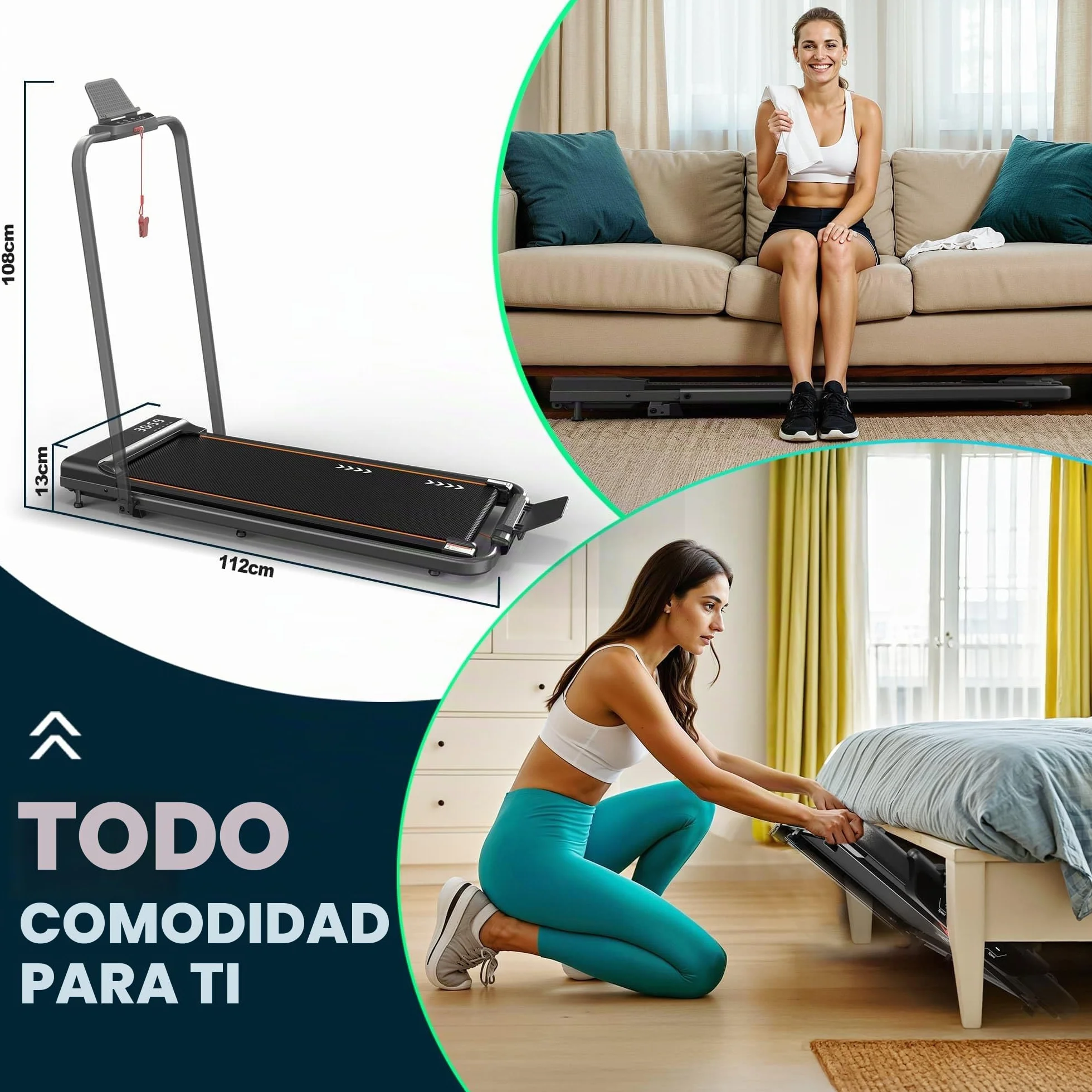 Cinta de Correr Plegable, 7% Inclinación, 2.5HP Walking Pad para Debajo del Escritorio, 4 en 1 Cinta de Correr Eléctrica para Hogar/Oficina | TW1 1-6km/h | TW2 1-12km/h |FT50 12KM/H App & Bluetooth