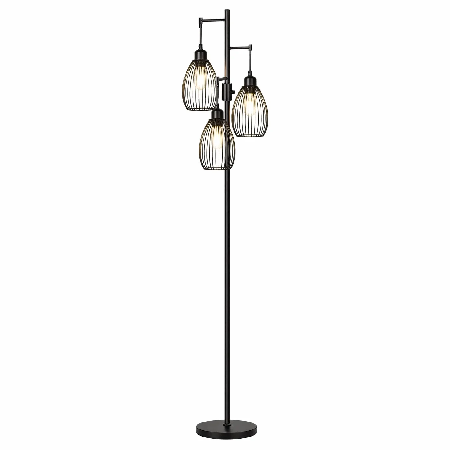 Lámpara de pie regulable Nintiue, 3 bombillas LED 800 lm, jaula lágrima, industrial granja, salón dormitorio oficina