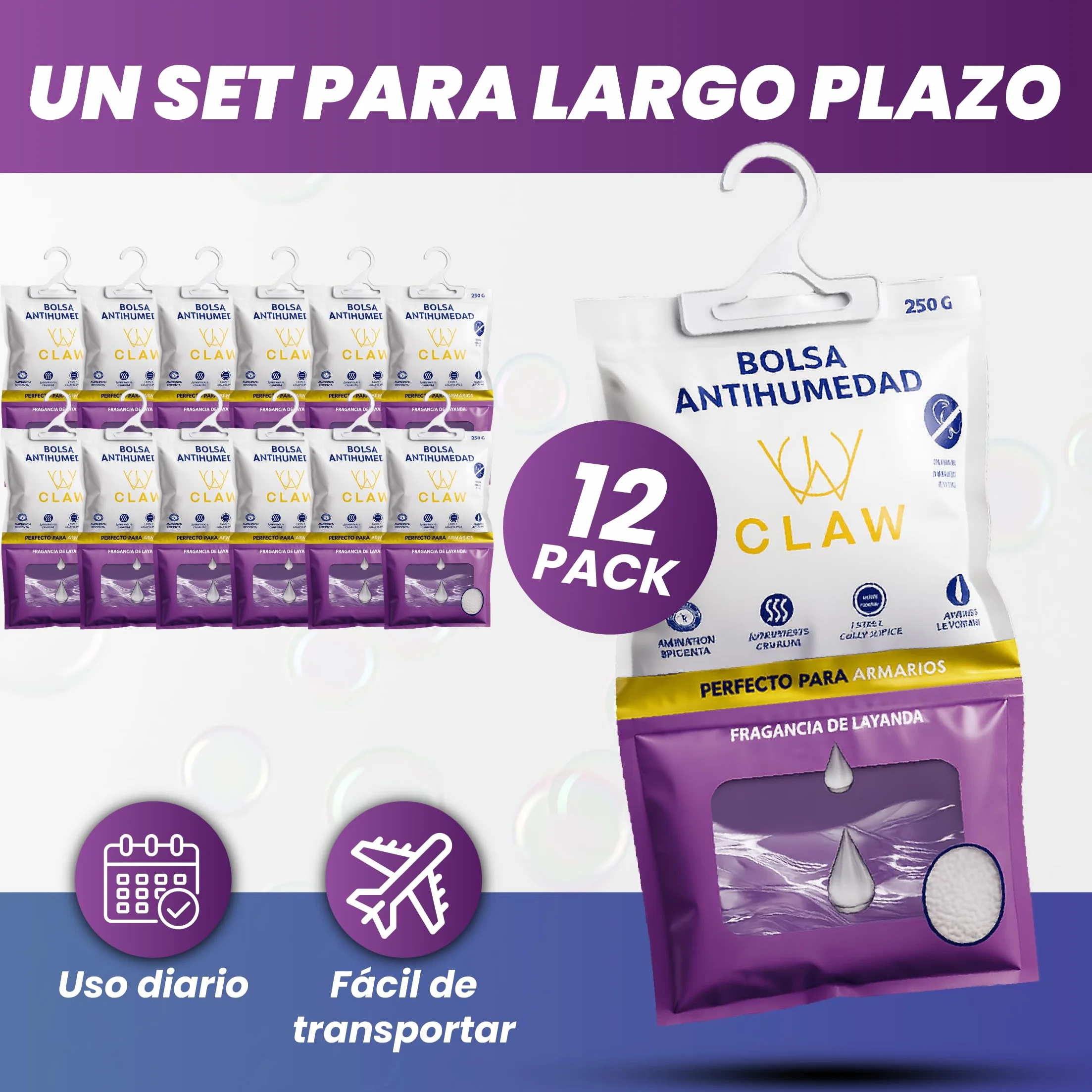 Bolsas Antihumedad 3KG Armario Ropa – Deshumificador Colgante con Fragacia de Lavanda