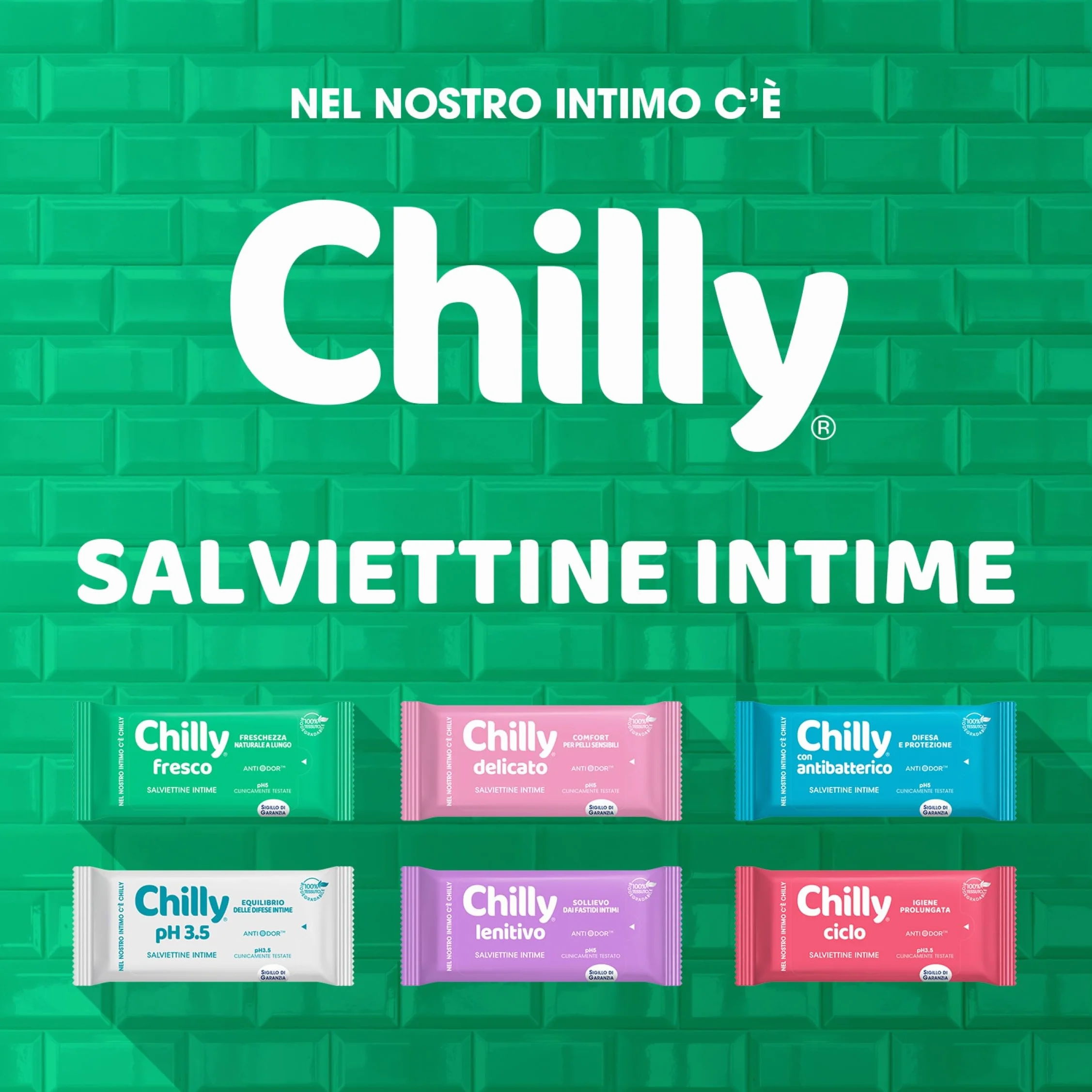 Chilly Toallitas Higiénicas Frescas Íntimas con Mentol Natural pH 5, 6 Unidades