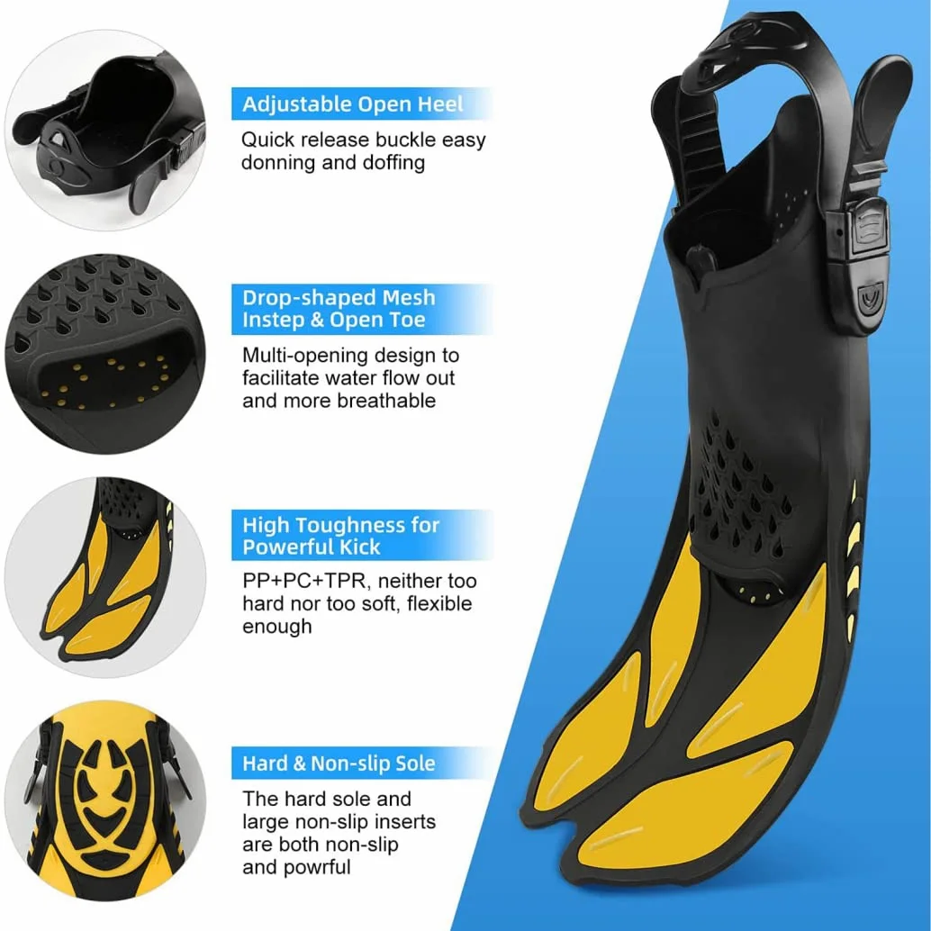 Máscaras de Buceo Profesionales + Tubo de respiración + Aletas, Juego de esnórquel, Gafas de natación antivaho de Silicona para Adultos, máscara de esnórquel,Negro,L/XL
