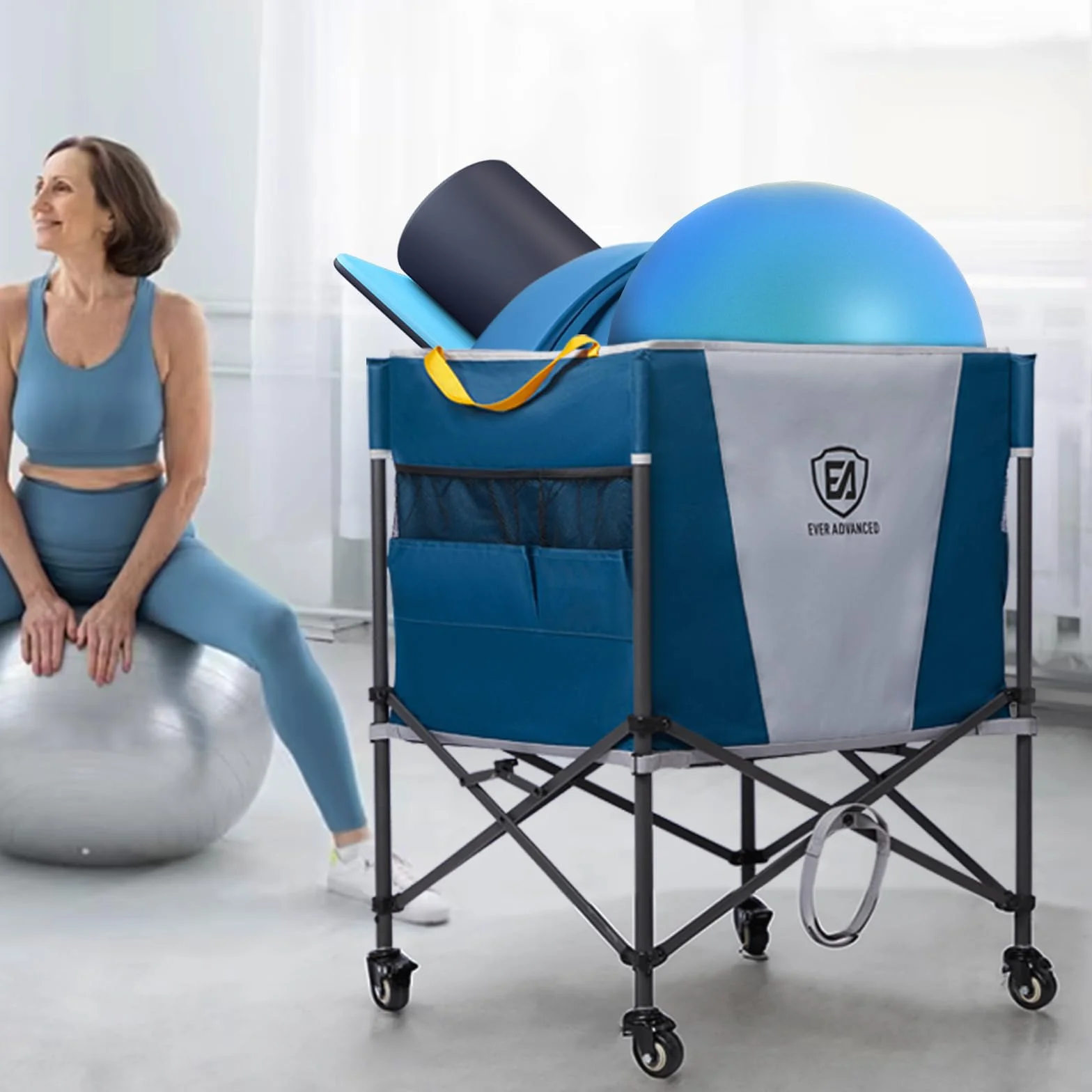 EVER ADVANCED Carro de Almacenamiento para Pelotas Plegable 83,8 x 57,9 cm con Ruedas bloqueables