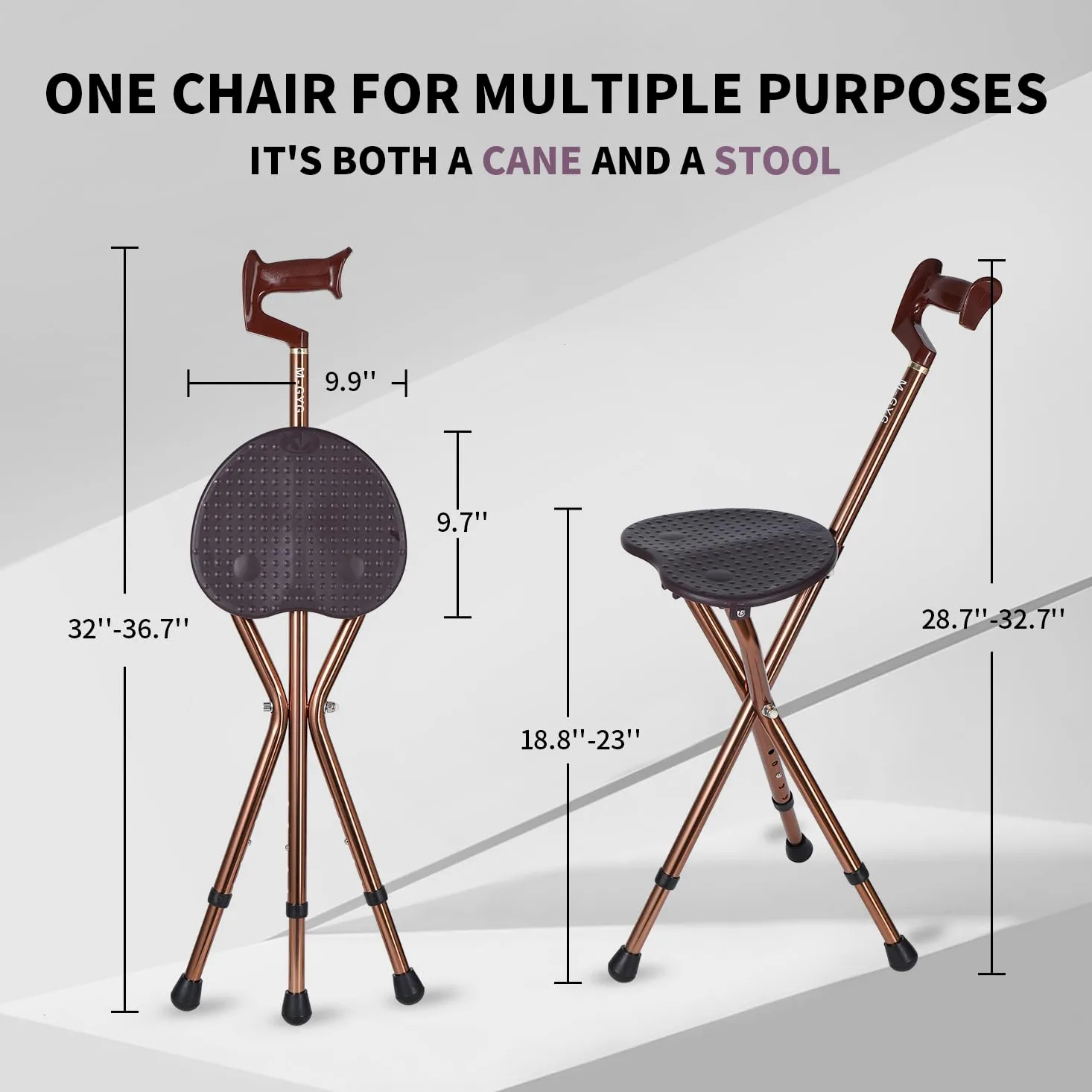 Bastón Resistente con Asiento Plegable, Capacidad de 440 Libras, bastón de aleación de Aluminio Ajustable con luz LED