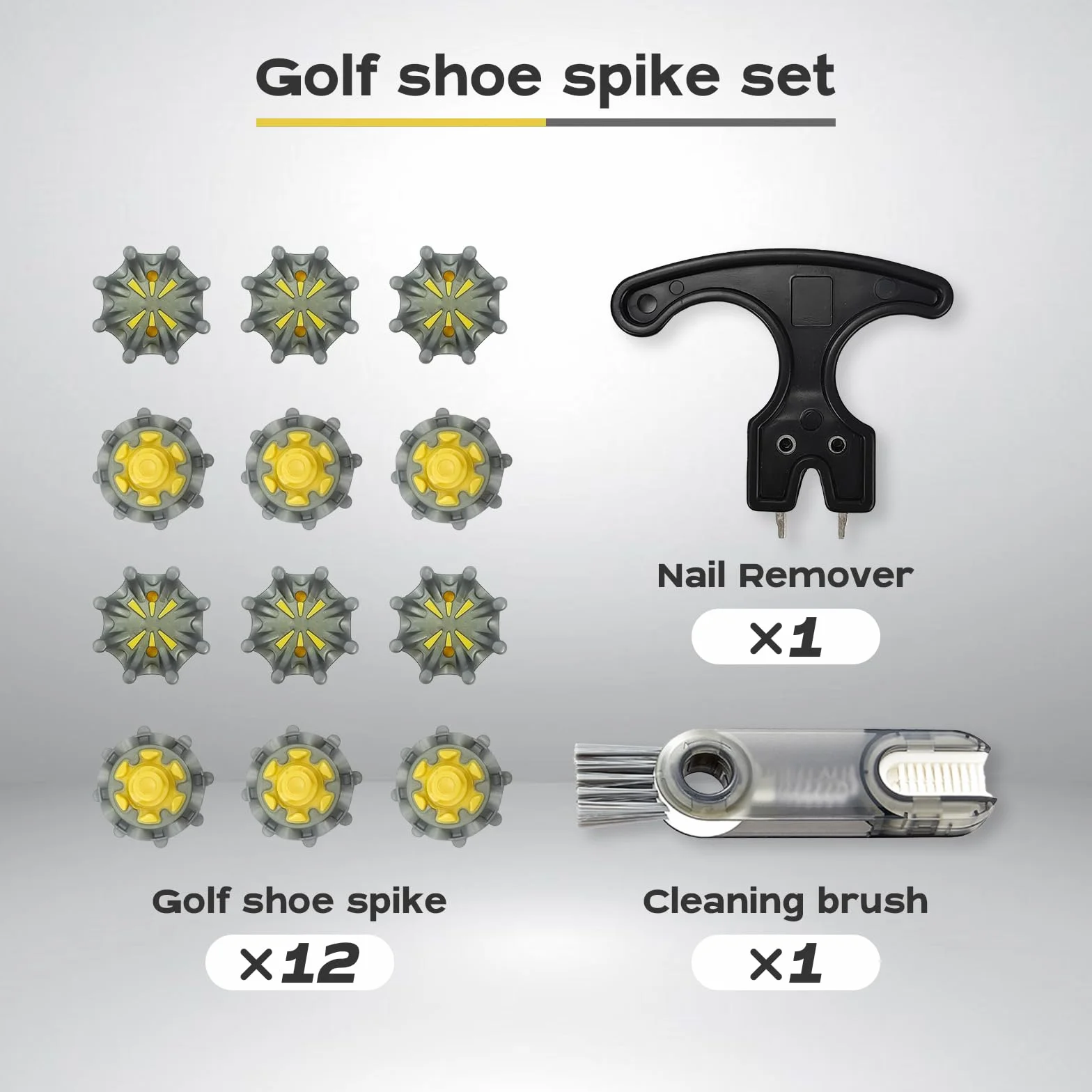 Juego de 12 Clavos de Golf, Clavos de Repuesto para Zapatos de Golf, con Cepillo de Limpieza y Herramientas de Repuesto.