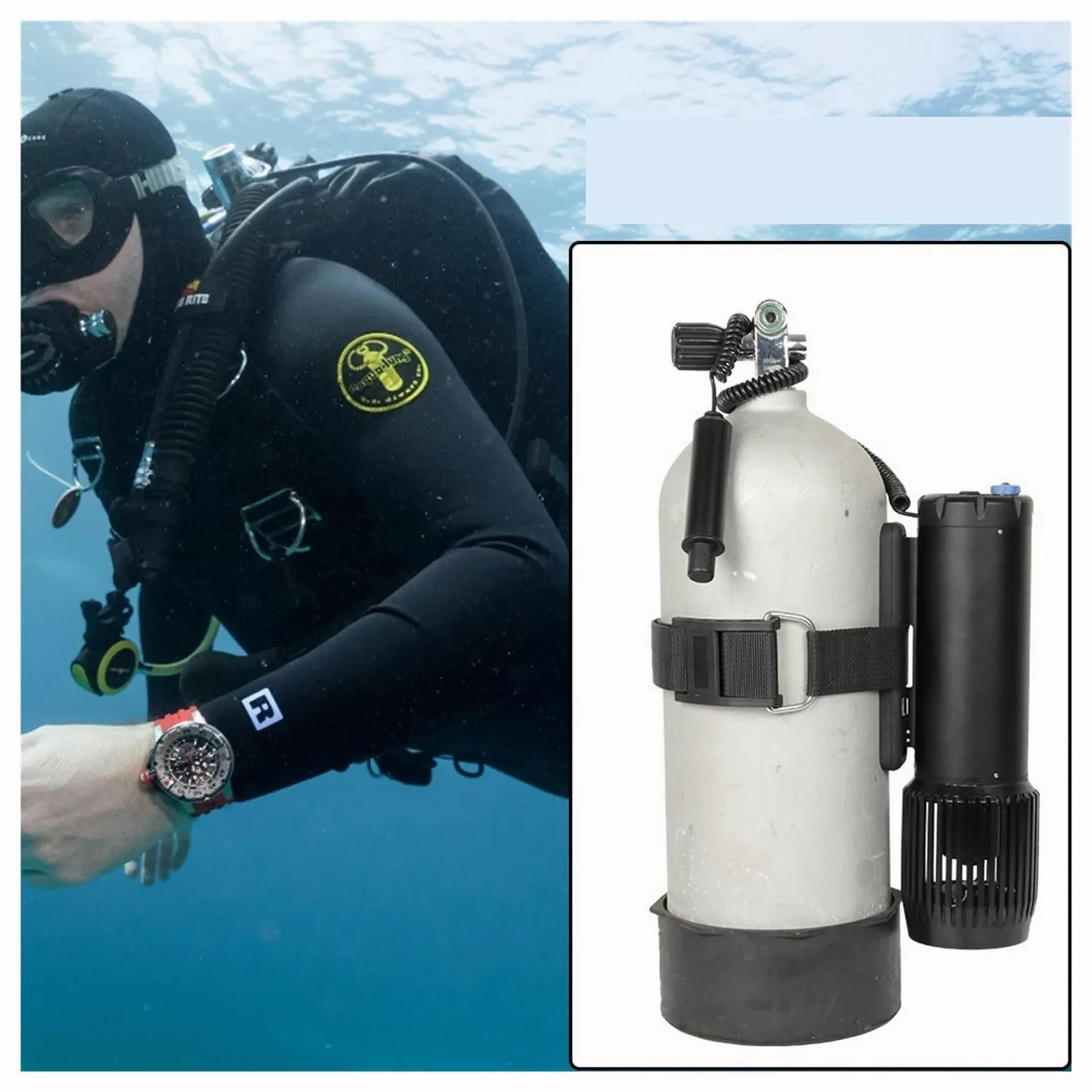 Moto de Agua Equipo De Buceo, Esnórquel, Propulsor Paleta SUP, Submarino Eléctrico Sin Escobillas(Blauw)