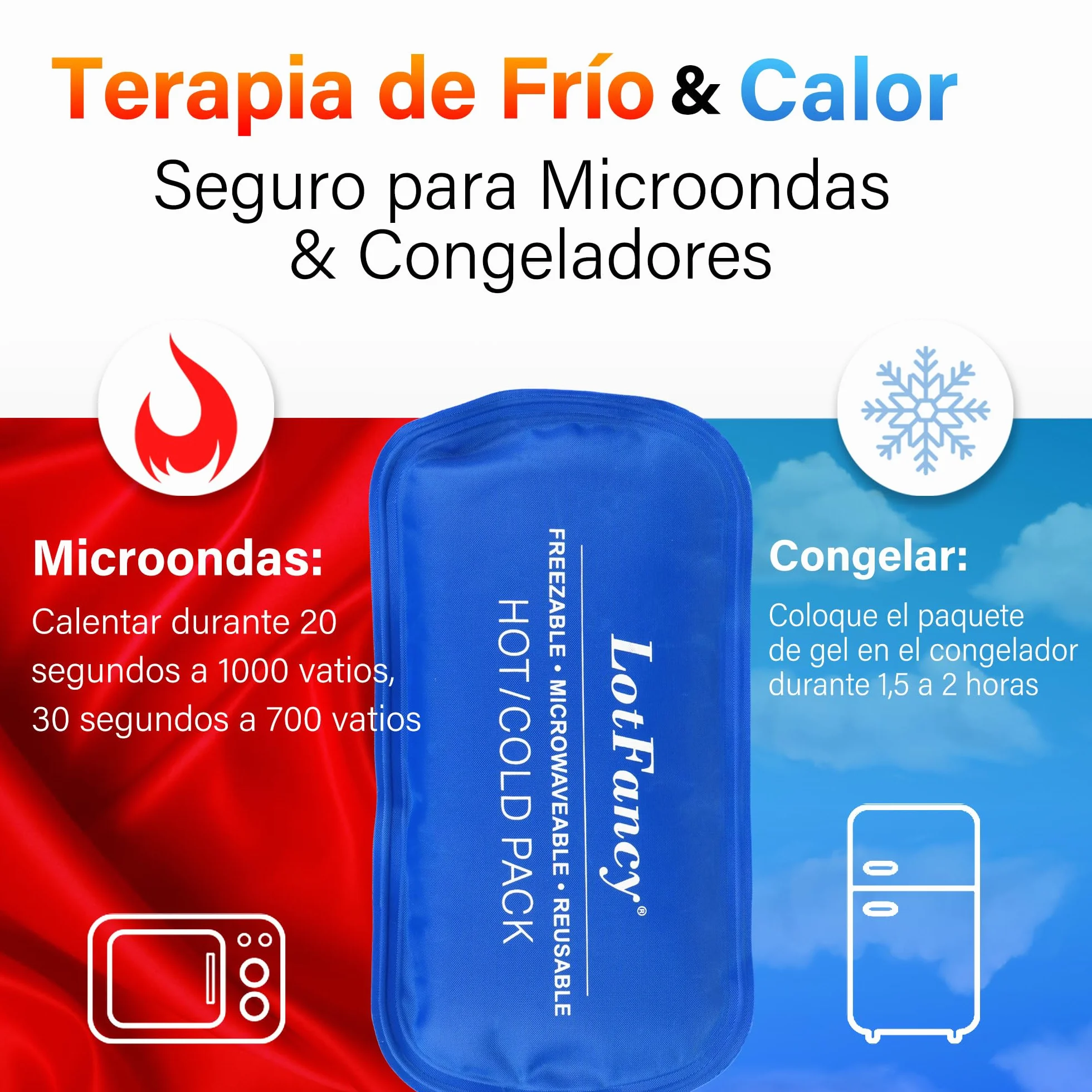 LotFancy 2Pcs Bolsas de Gel Frío o Calor Reutilizables con Banda Elástica, 27x12cm