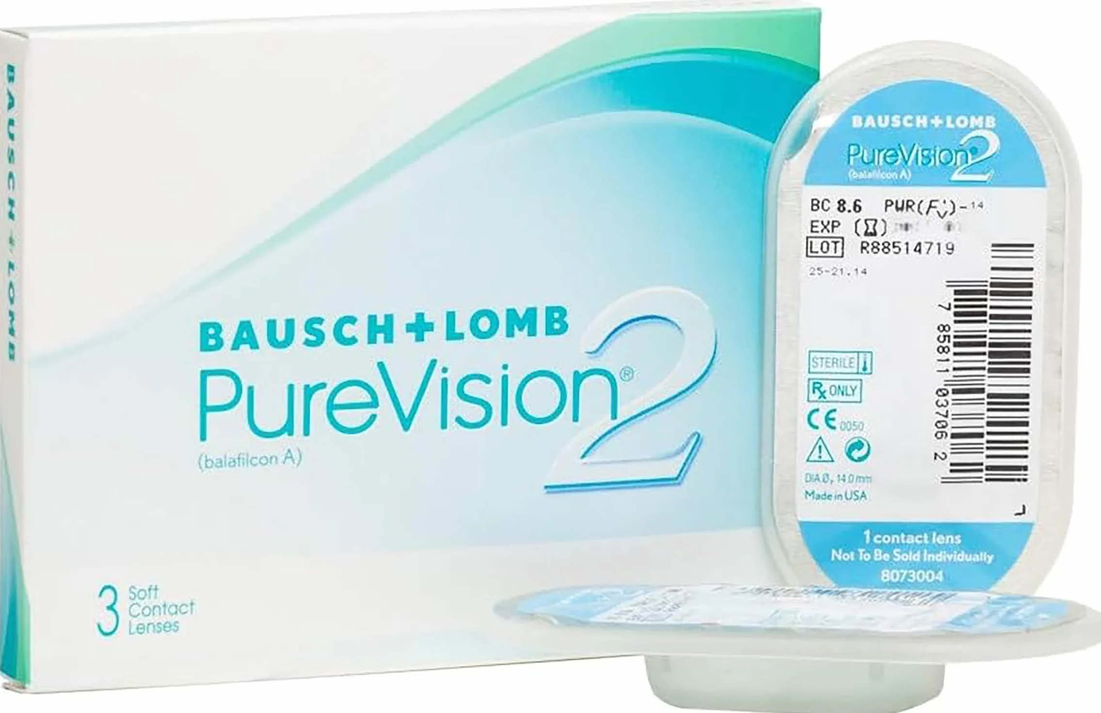 BAUSCH + LOMB PureVision 2 lentillas mensuales esféricas 3 unidades -03,00