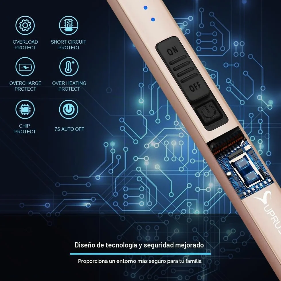 SUPRUS Mechero eléctrico Arco eléctrico Recargable USB Resistente al Viento sin Llama Dorado